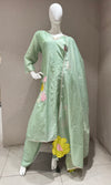 pistachio green kurta set with floral embroidery