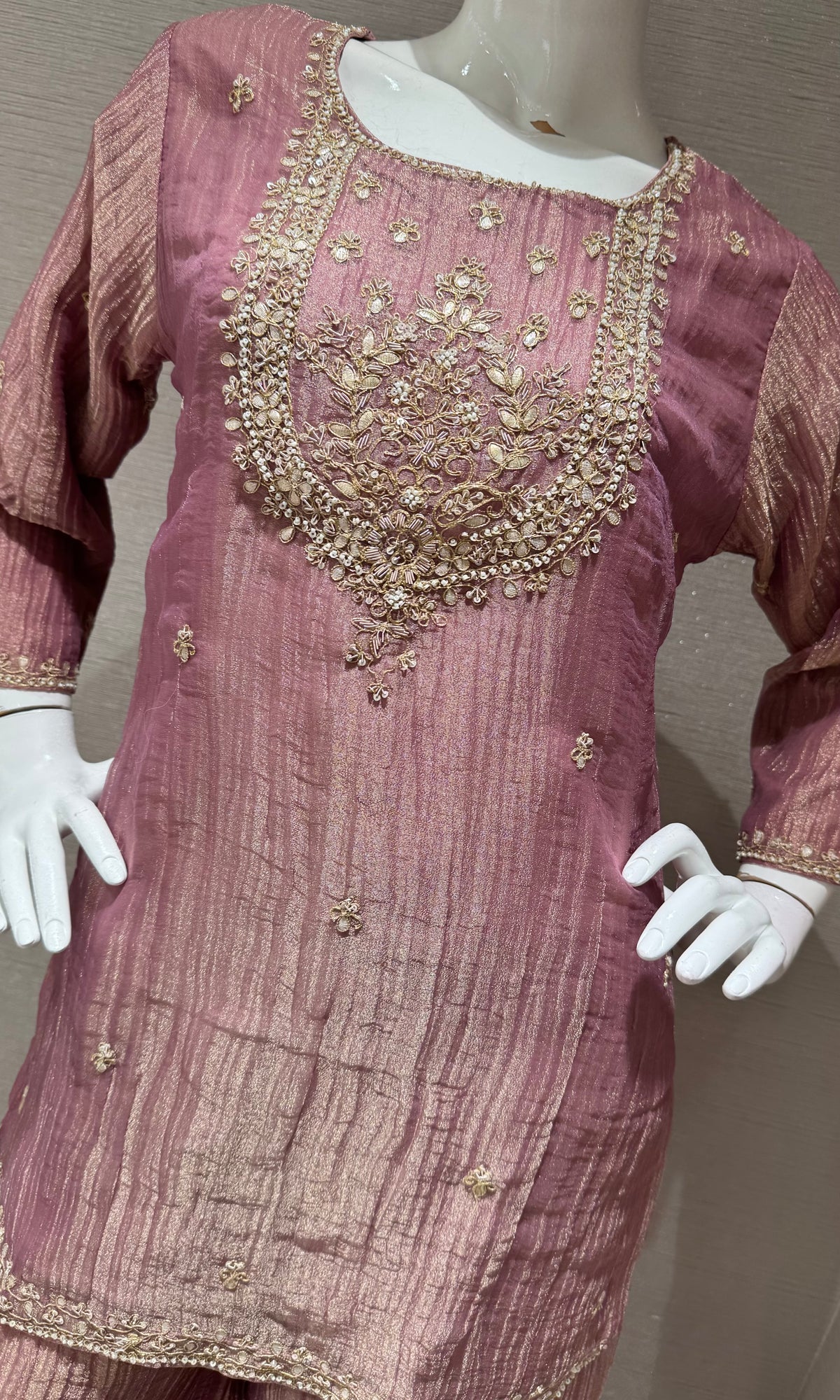 lilac Tissue Silk embroidered sharara set with dupatta