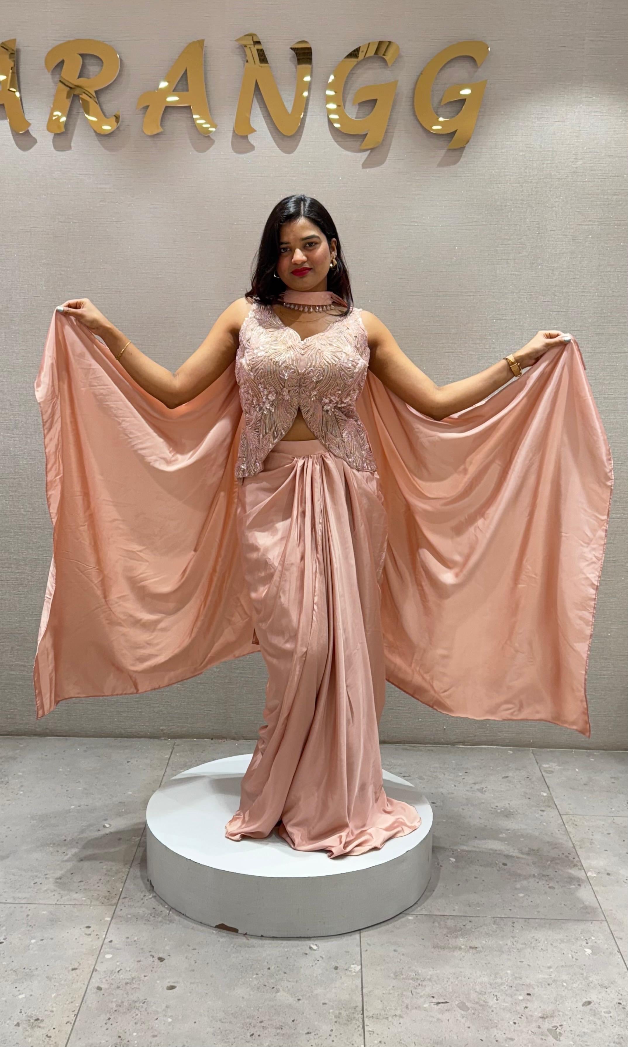 Baby pink PEPLUM SKIRT WITH CAPE