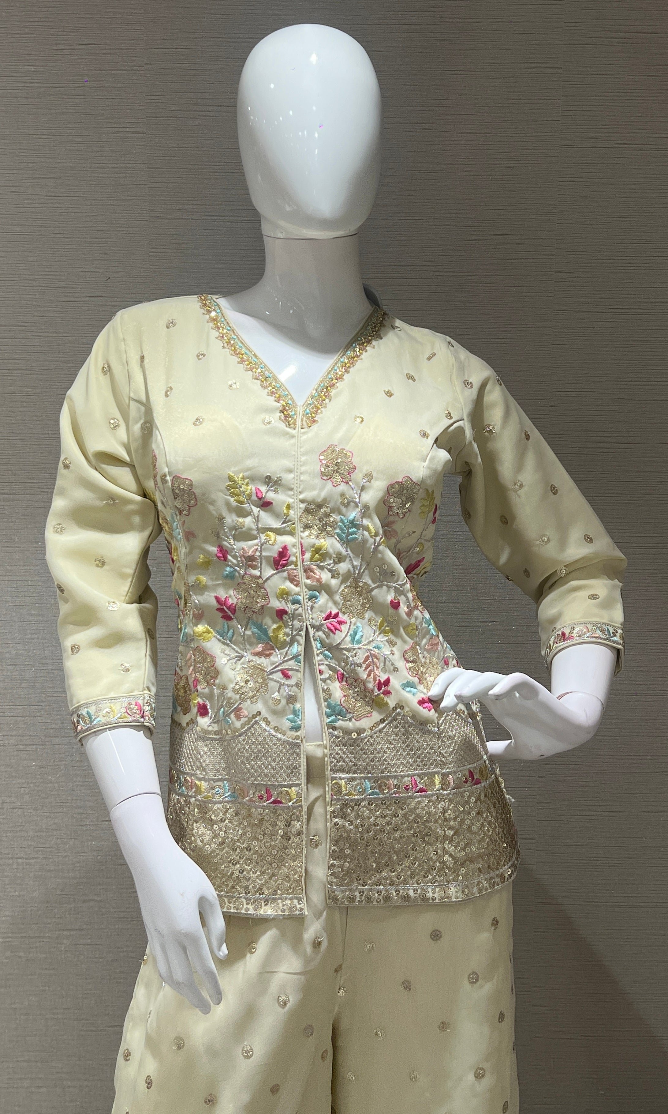 Off white Floral Embroidered Palazzo set