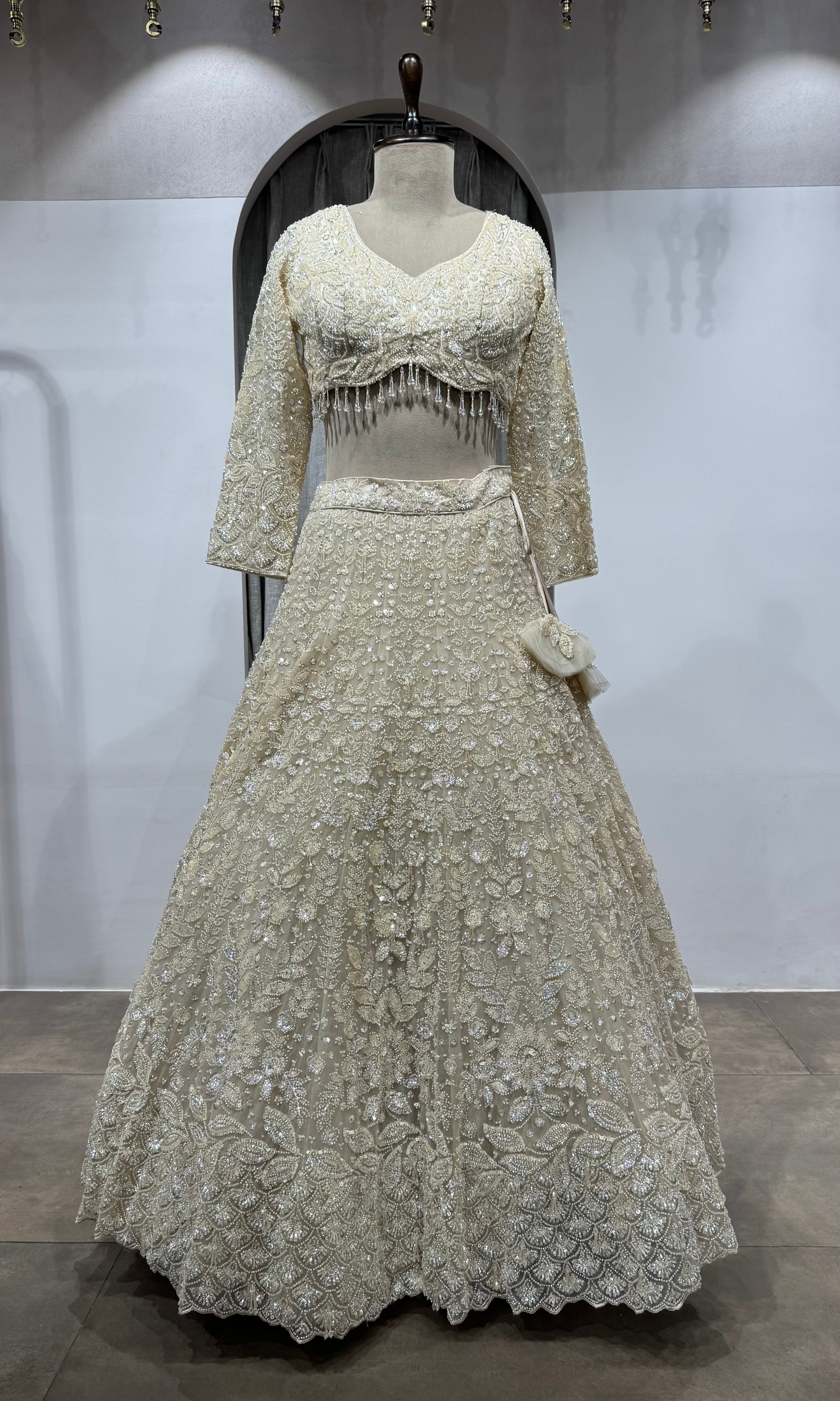 Cream Crystal bridal lehenga