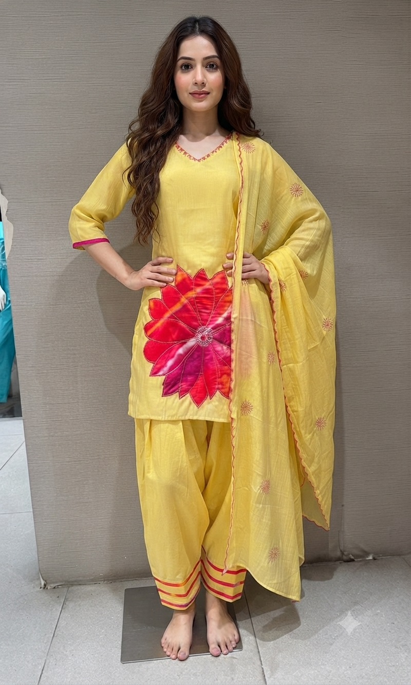 Light Yellow Floral Farsi salwar kurta set