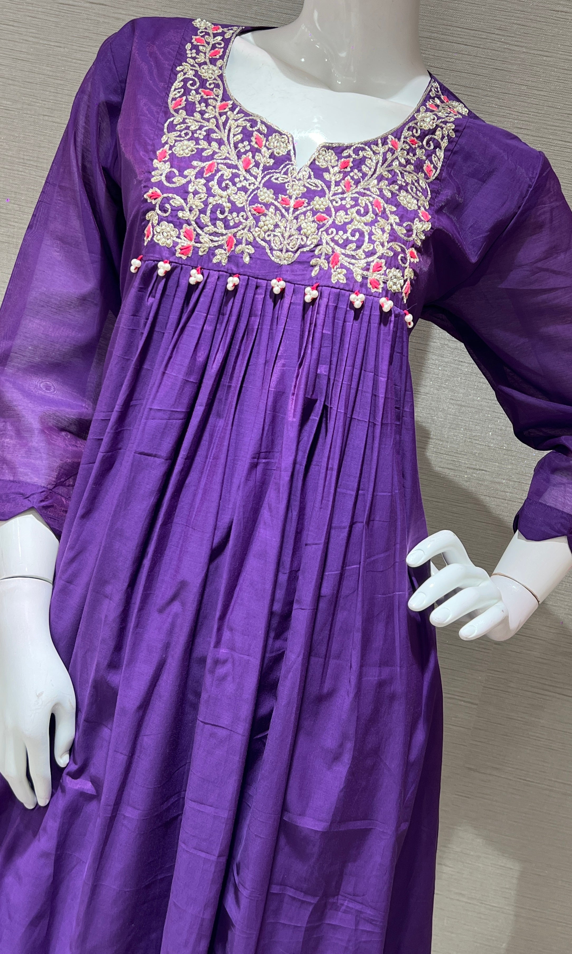 PURPLE EMBROIDERED A LINE KURTA SET