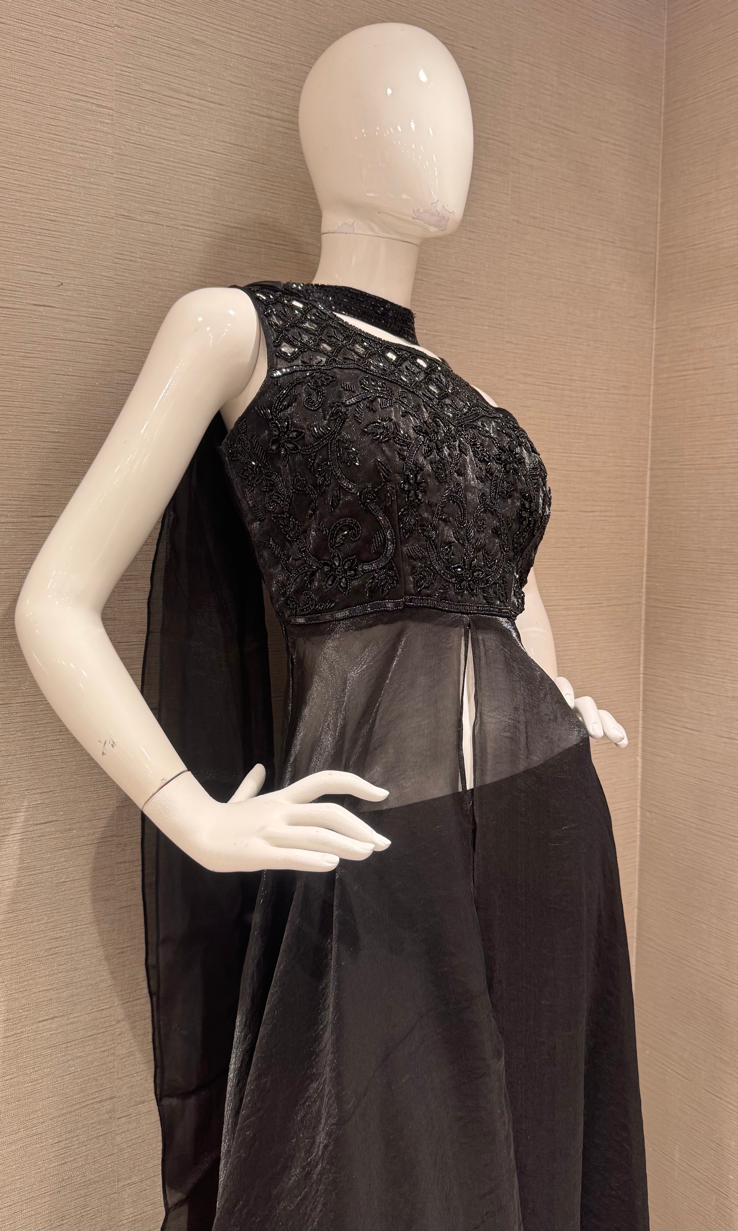 Midnight Black Sequin High Neck Palazzo set