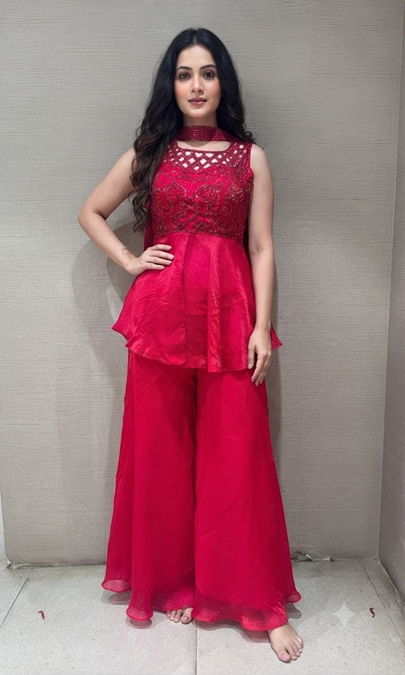 Bright Rani Embellished Peplum Palazzo set