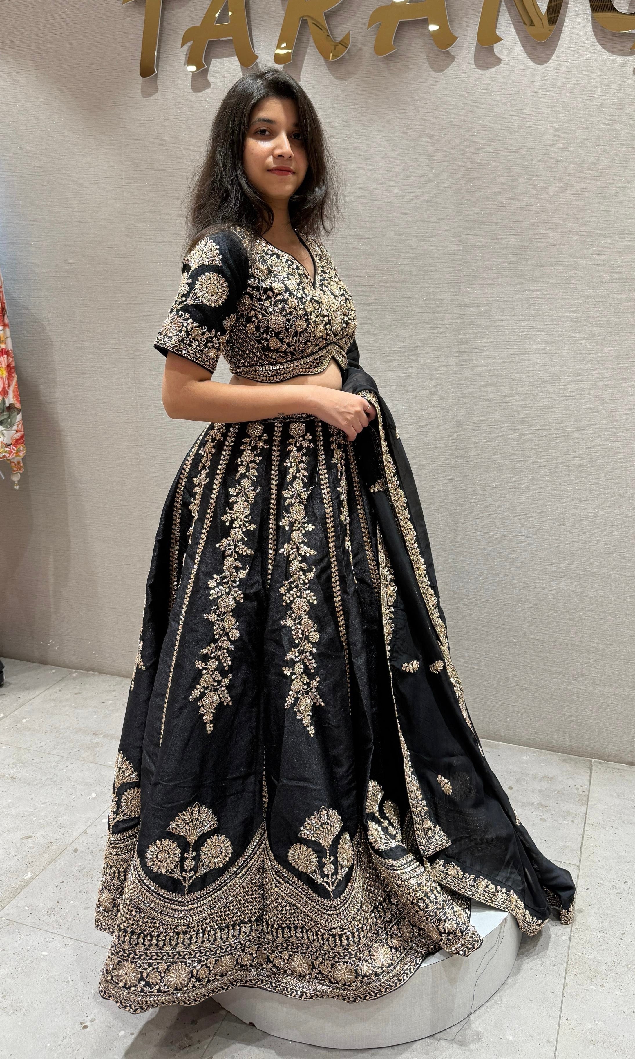 Midnight Bloom Raw silk Lehenga