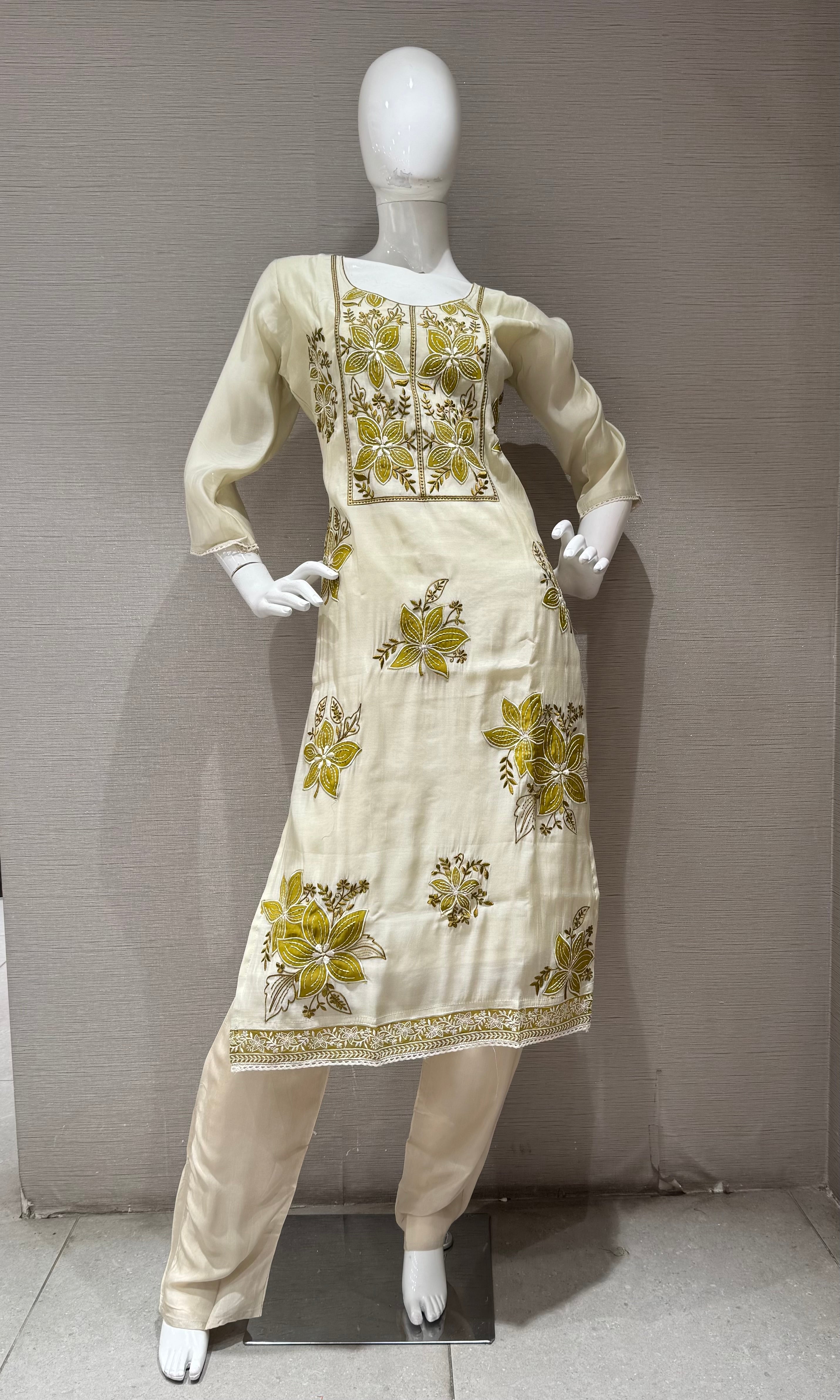 Green Floral Embroidered Kurta set