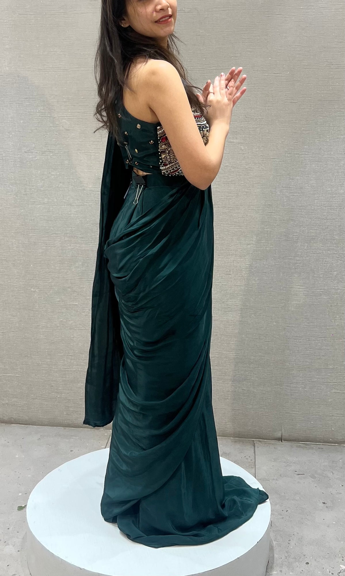 Bottel Green Georgette Saree and Embroidered Blouse