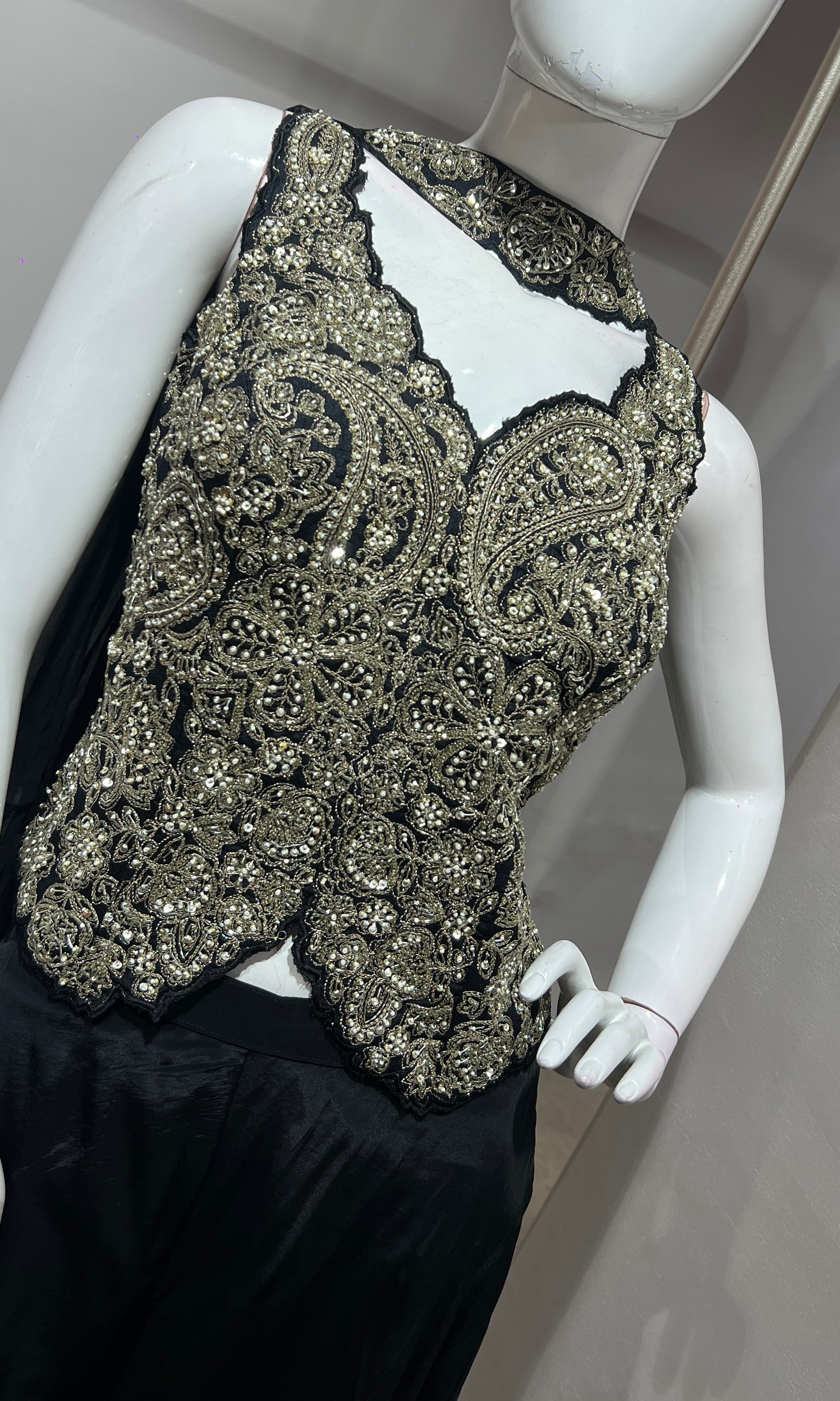 Black embroidered corset style palazzo set