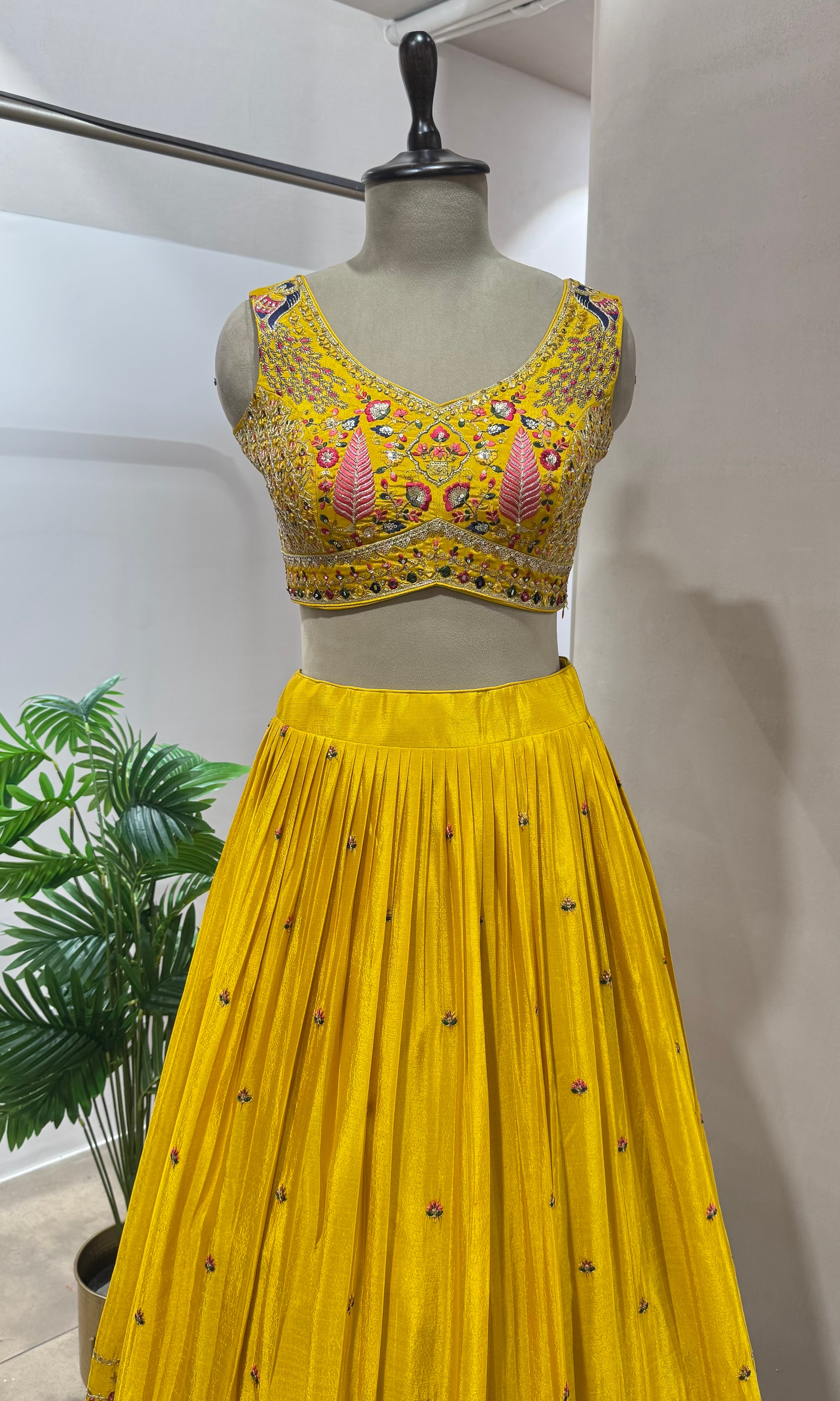 Yellow PEACOCK EMBROIDERED Lehenga