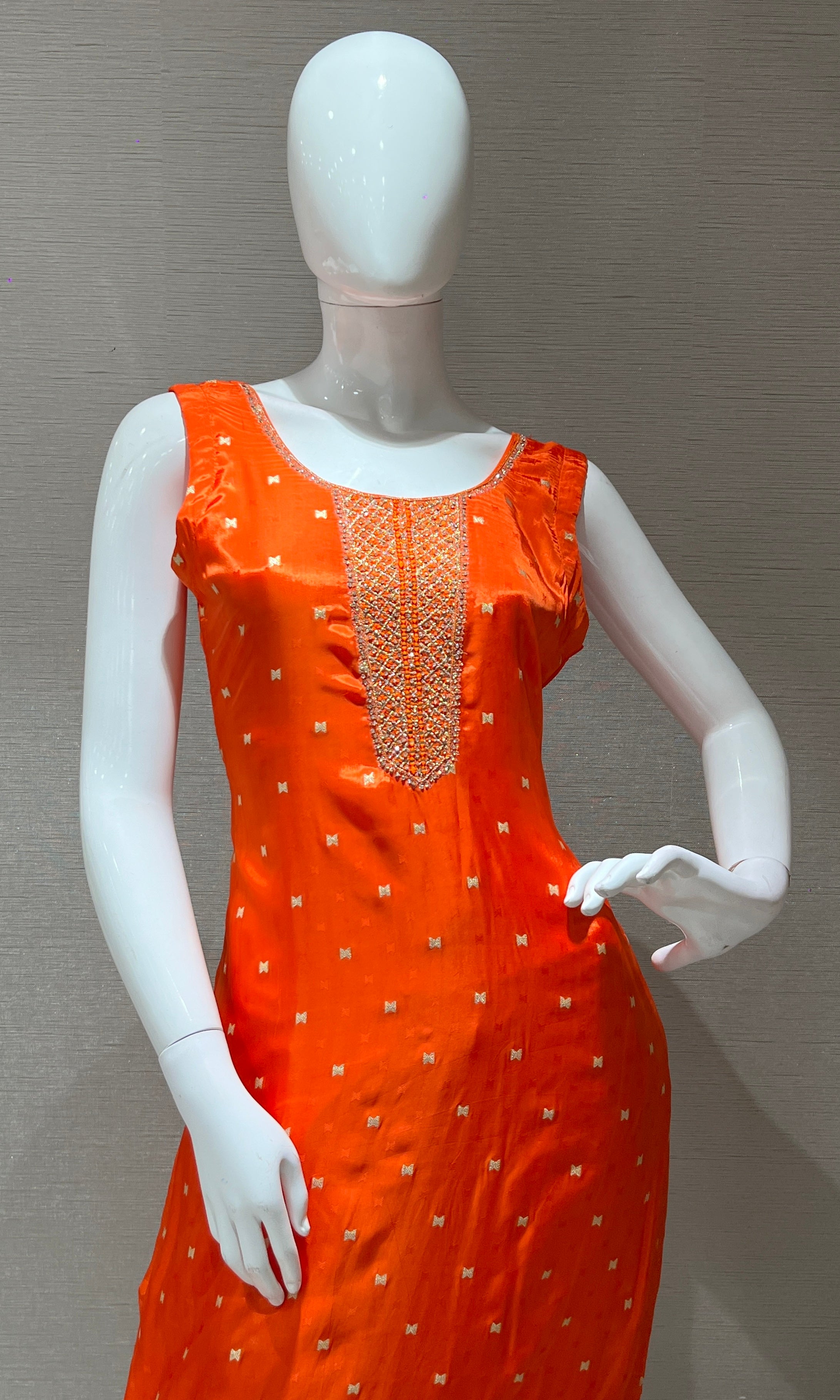 Orange kurta set with Golden Embroidery