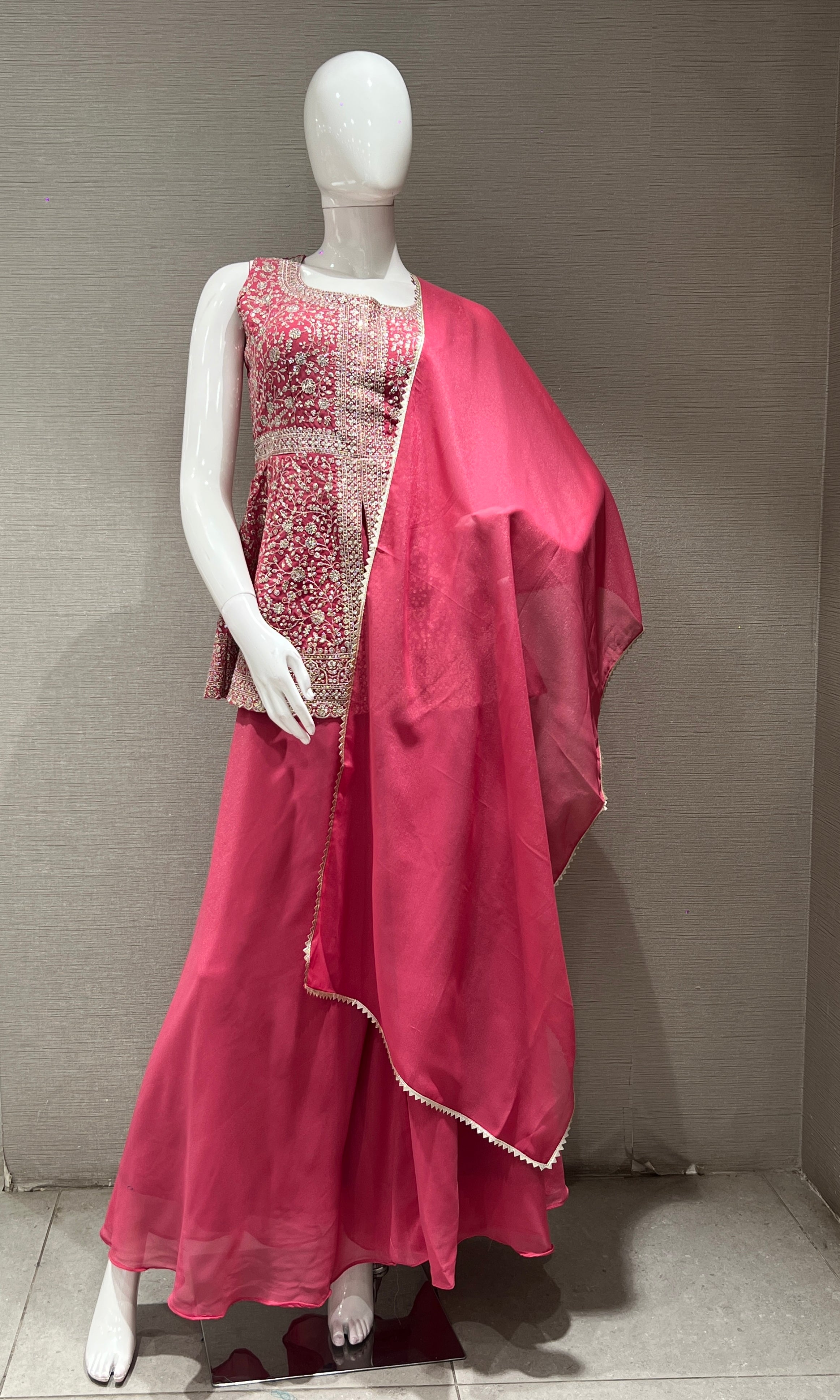 Pink EMBROIDERED PEPLUM PALAZZO