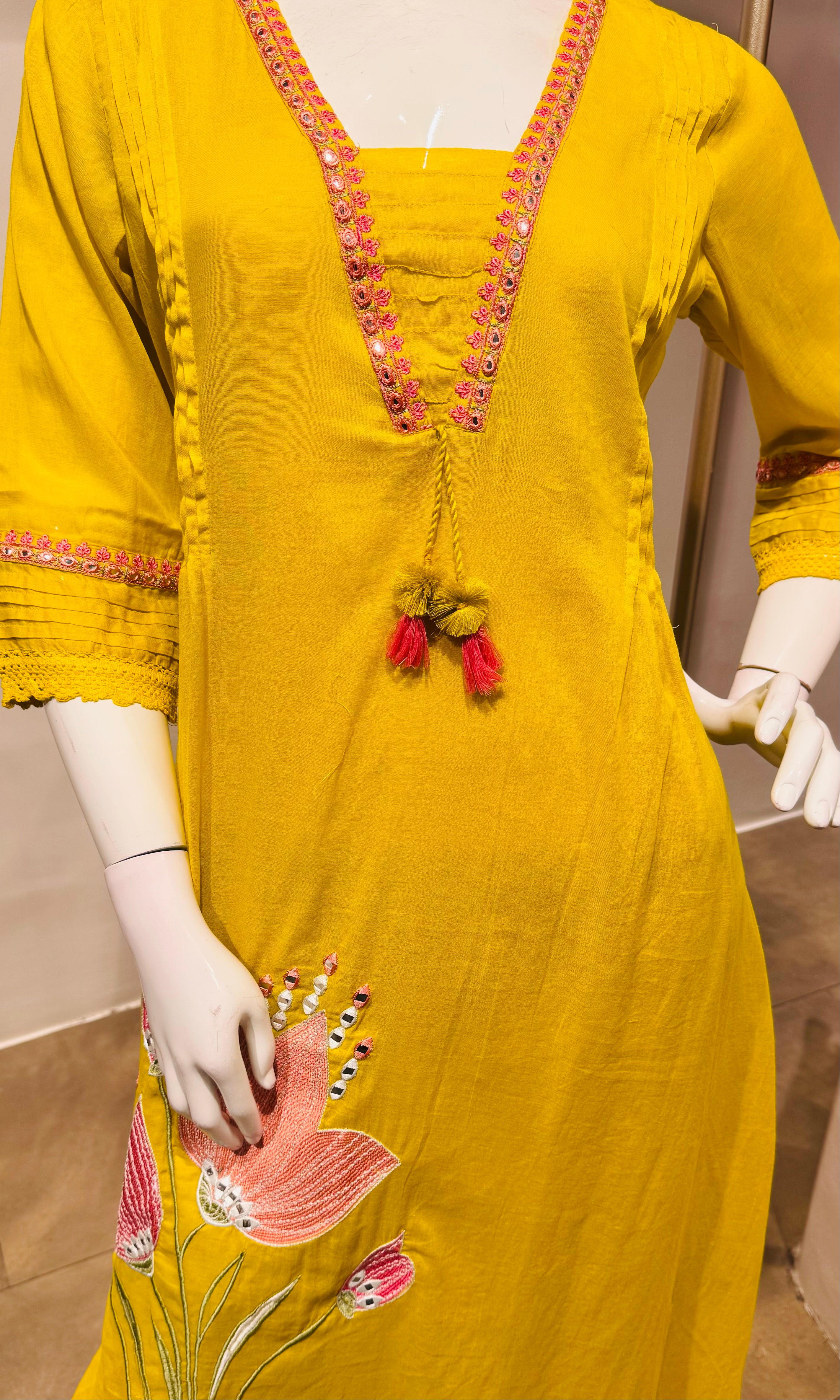 Yellow Floral Embroidered Kurta Set