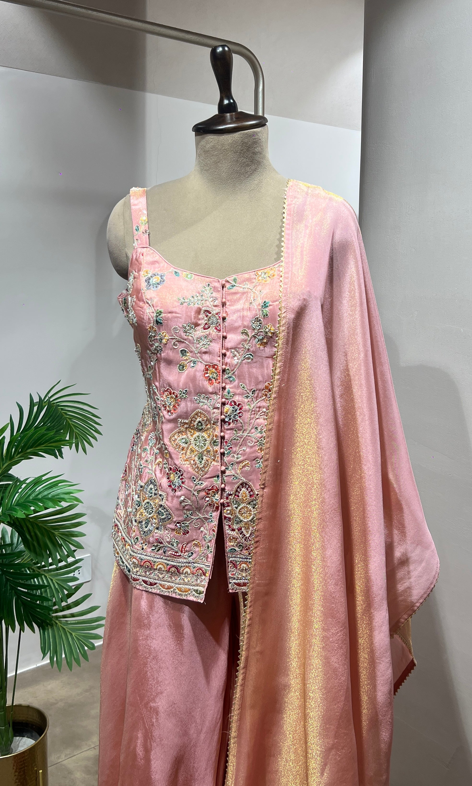 Peach Shimmer Tissue Peplum Suit