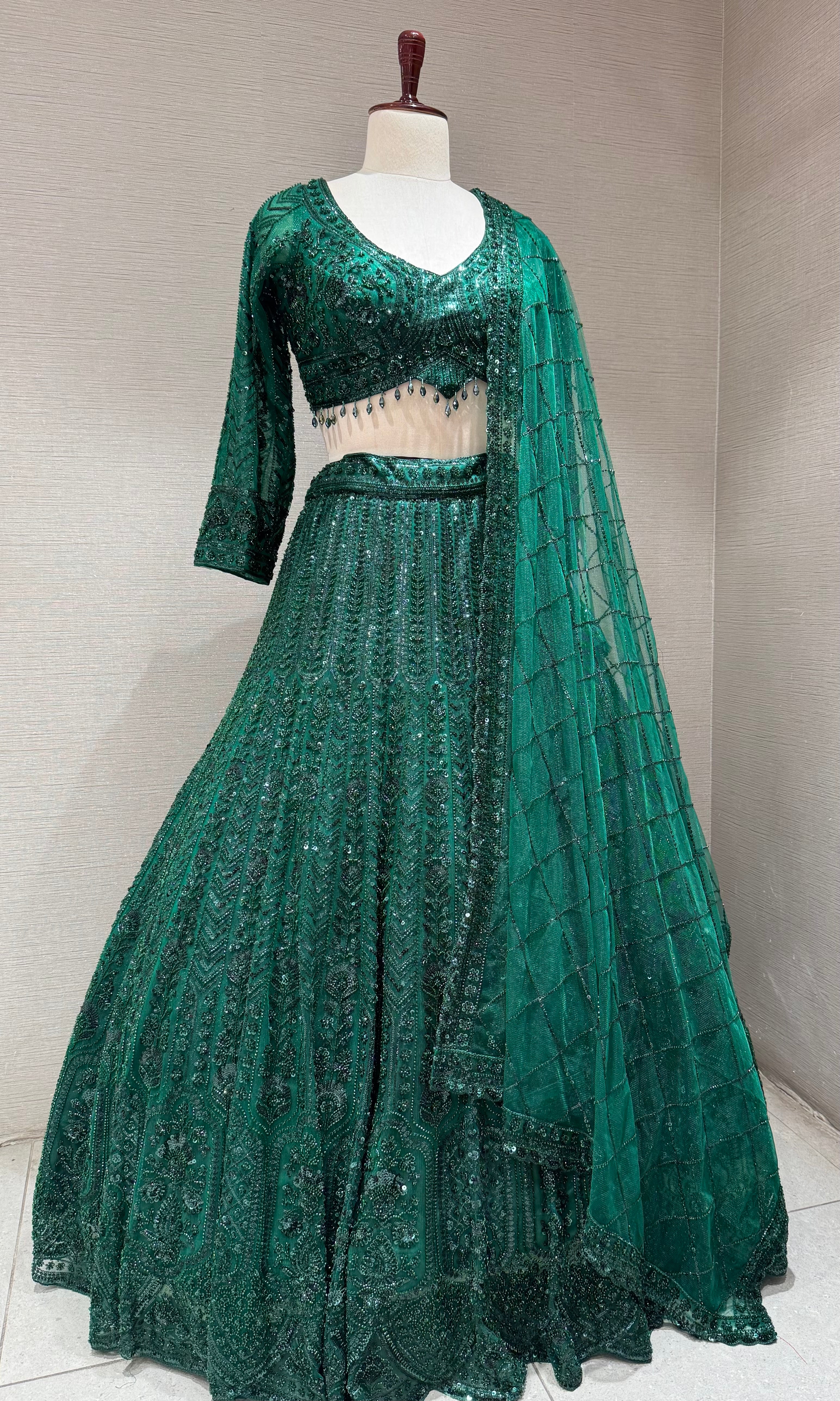 Dark Green Embellished Lehenga Choli Set