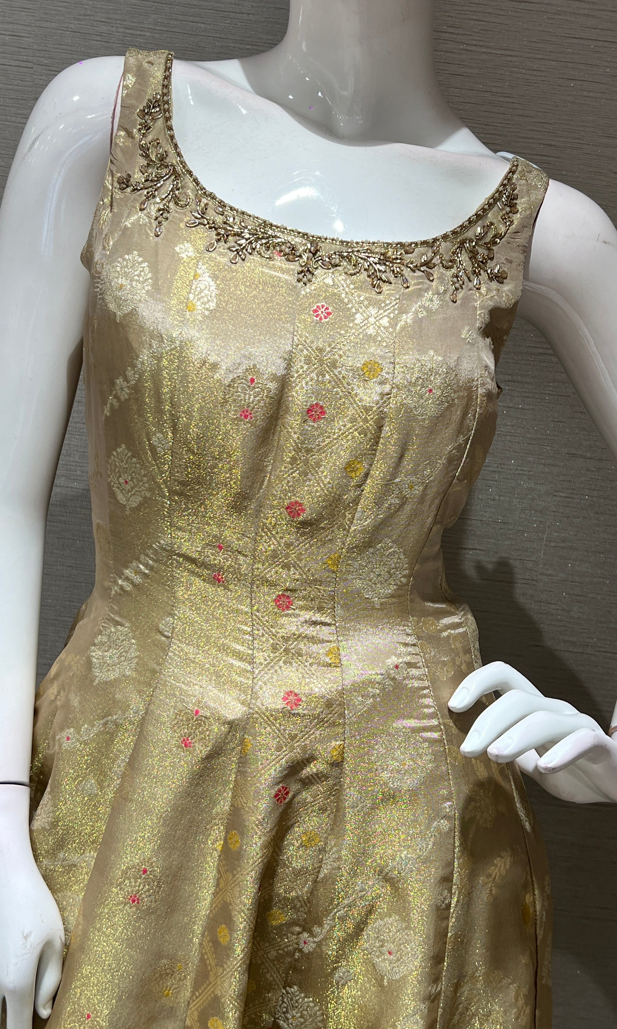 Beige Golden Anarkali Gown with Dupatta