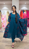Blue Floral Mul chanderi Kurta Set with Dupatta