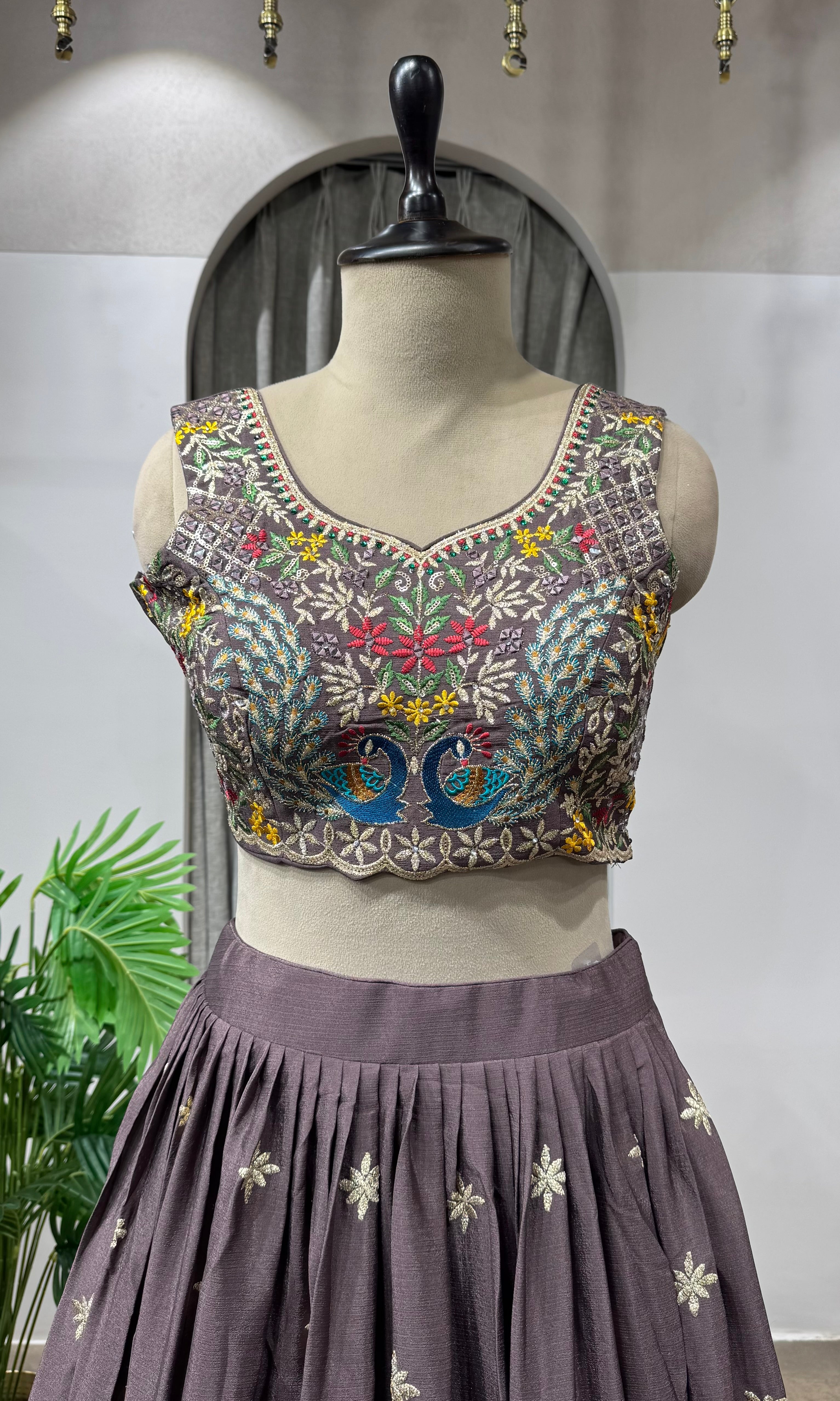 Brown Enchanted Forest Peacock Lehenga