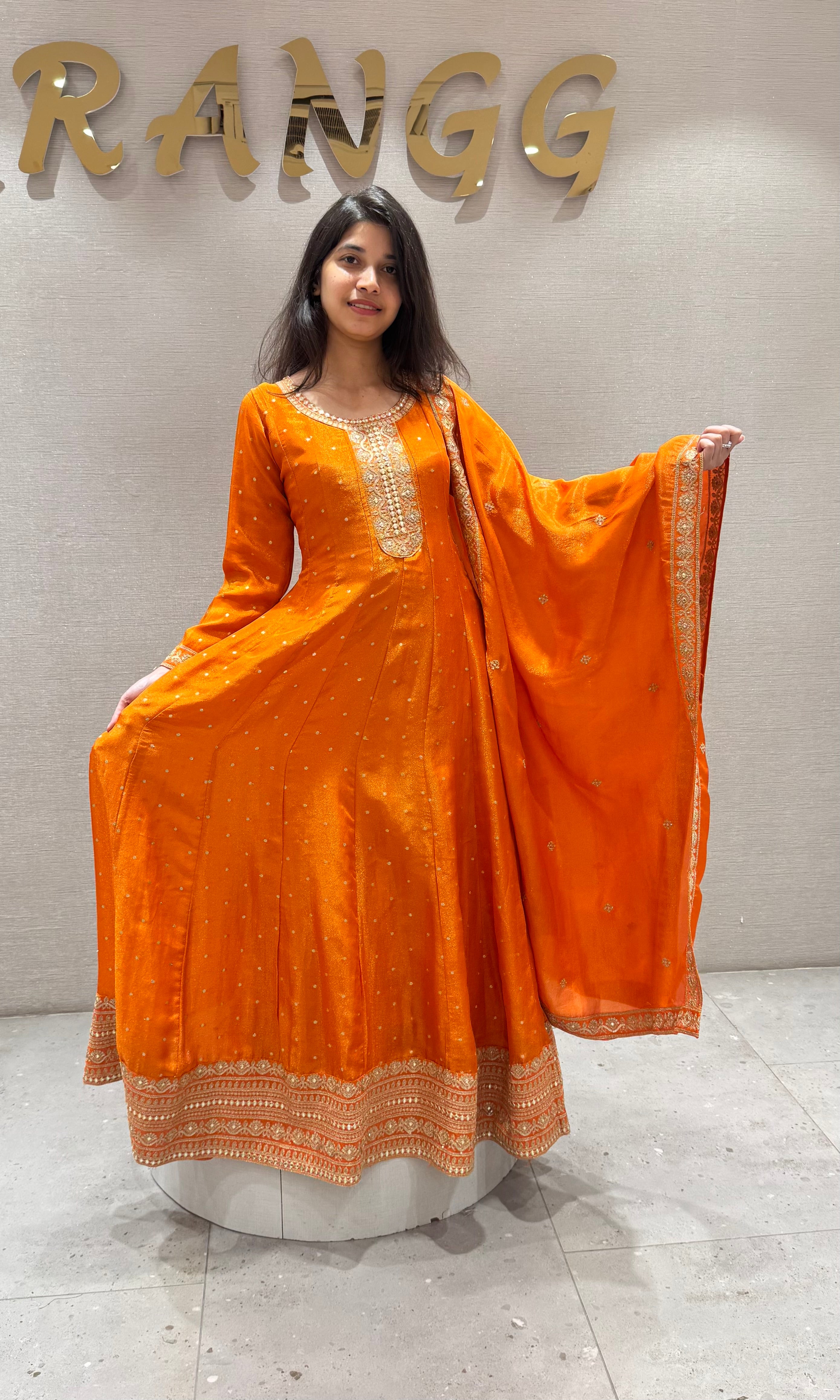Orange golden Anarkali