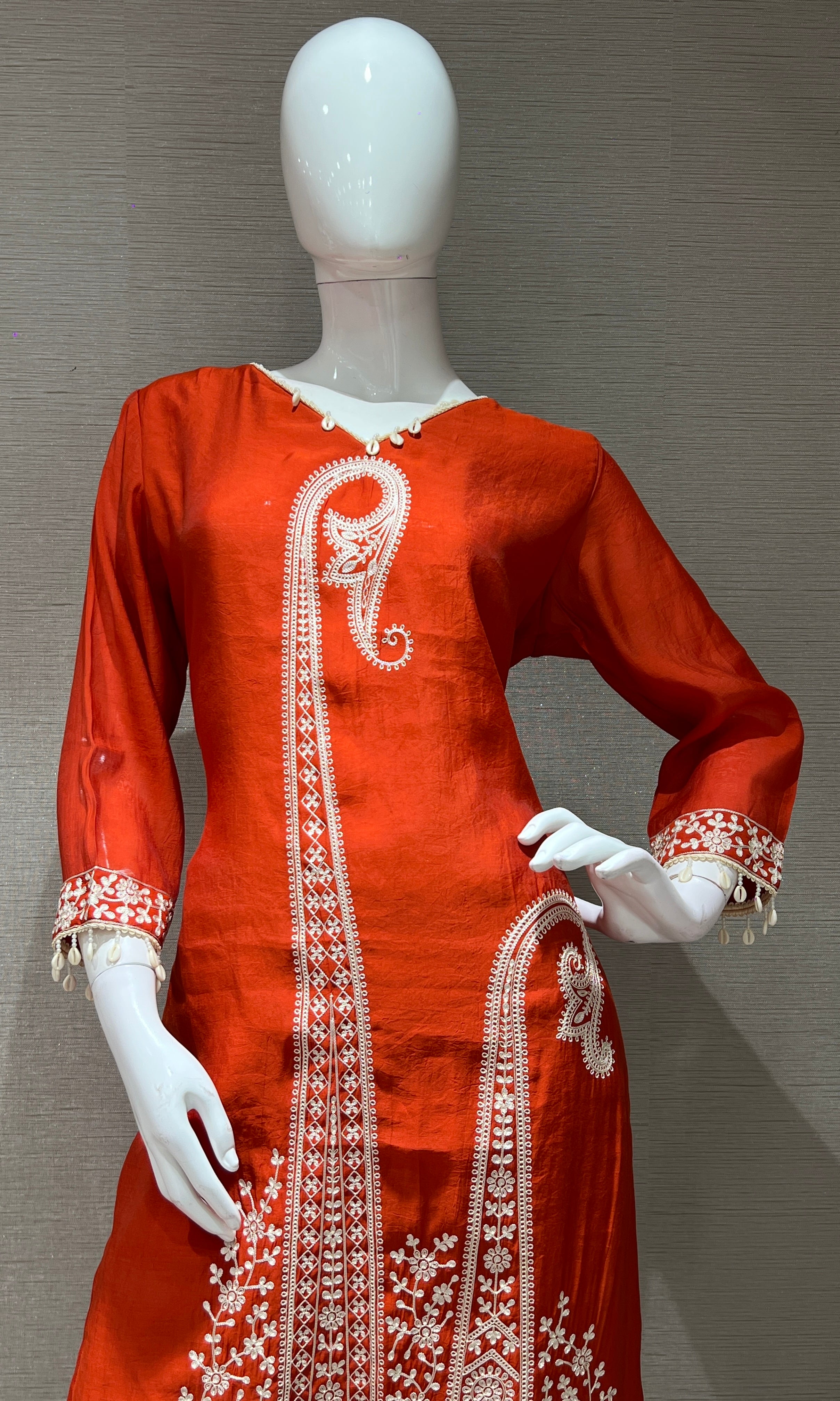 Rust orange Thread Embroidery Kurta Set