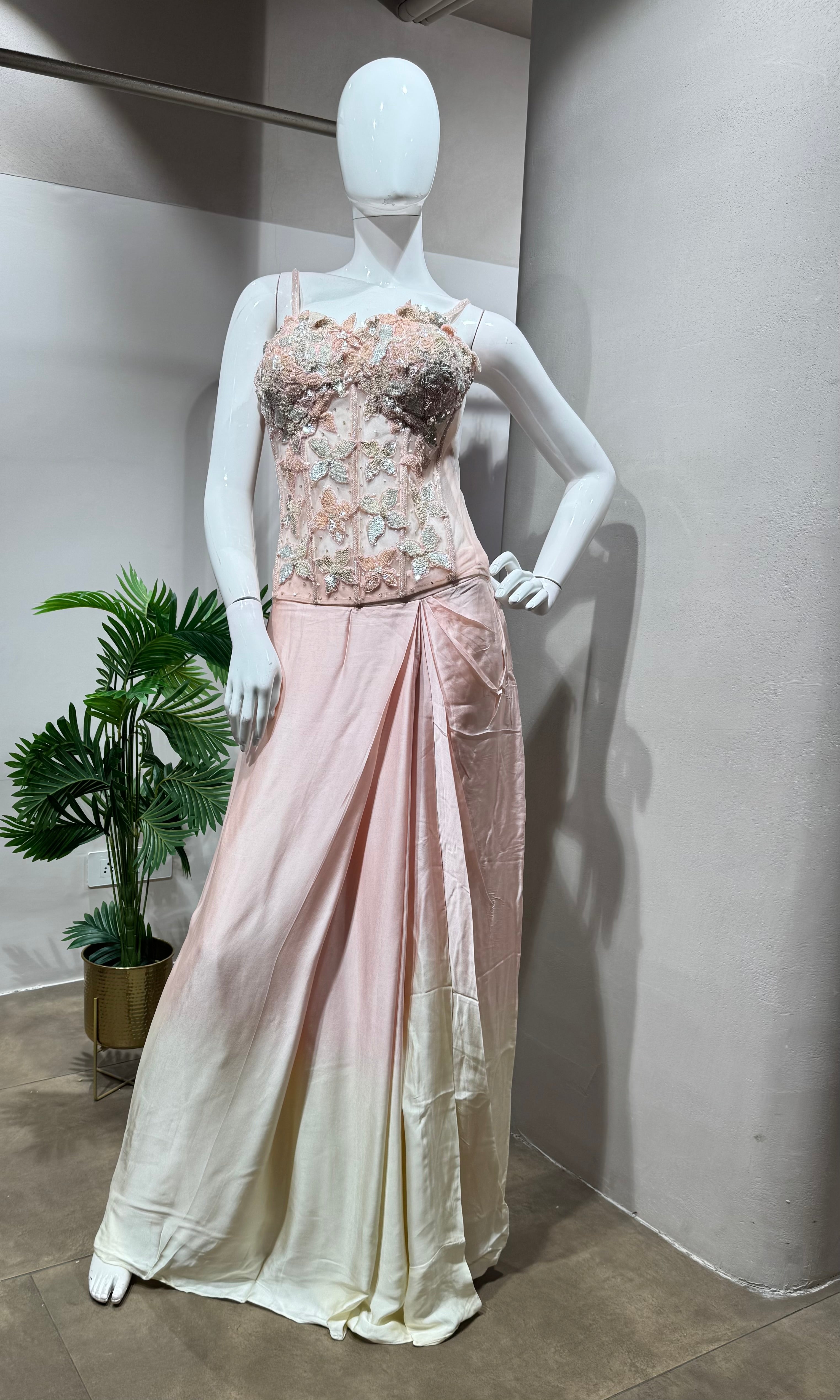 Ivory Rose pink Corset Drape skirt