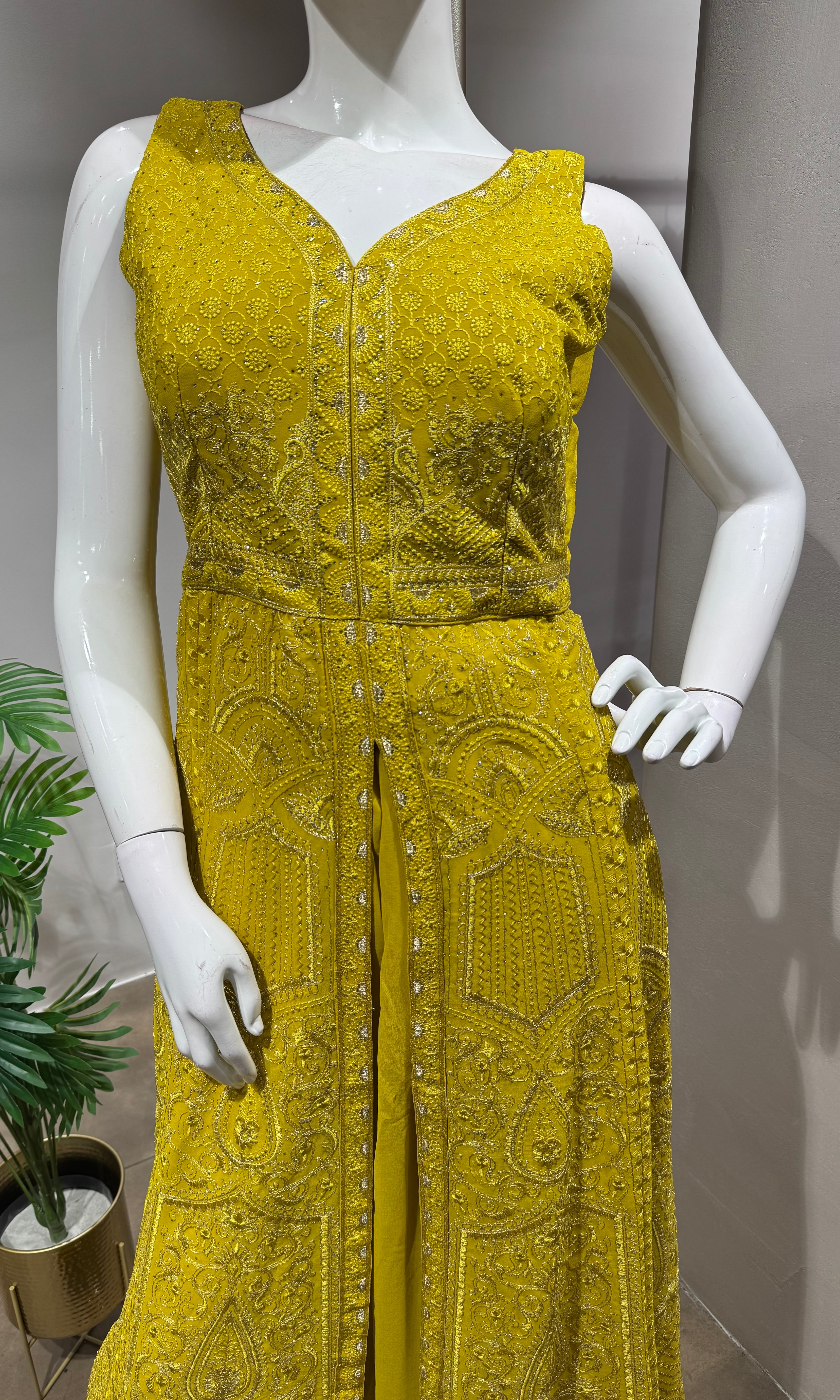 MUSTARD FRONT SLIT ANARKALI PALAZZO SET
