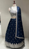 Navy Blue Heavy Mirror Embroidered Lehenga