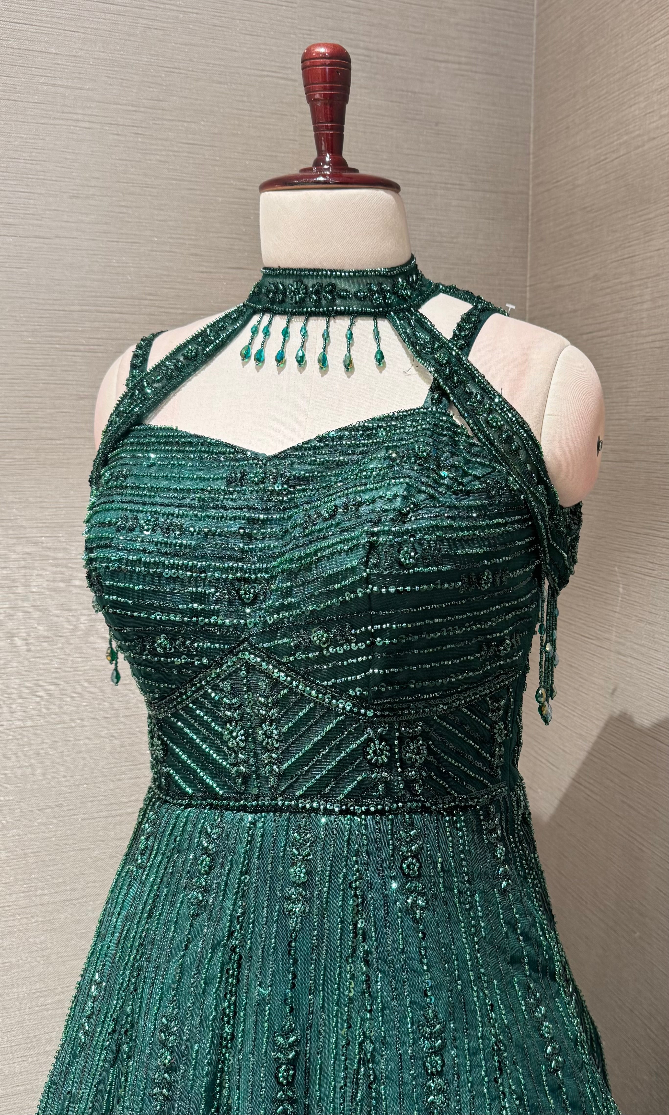 Green Halter Neck Ballgown