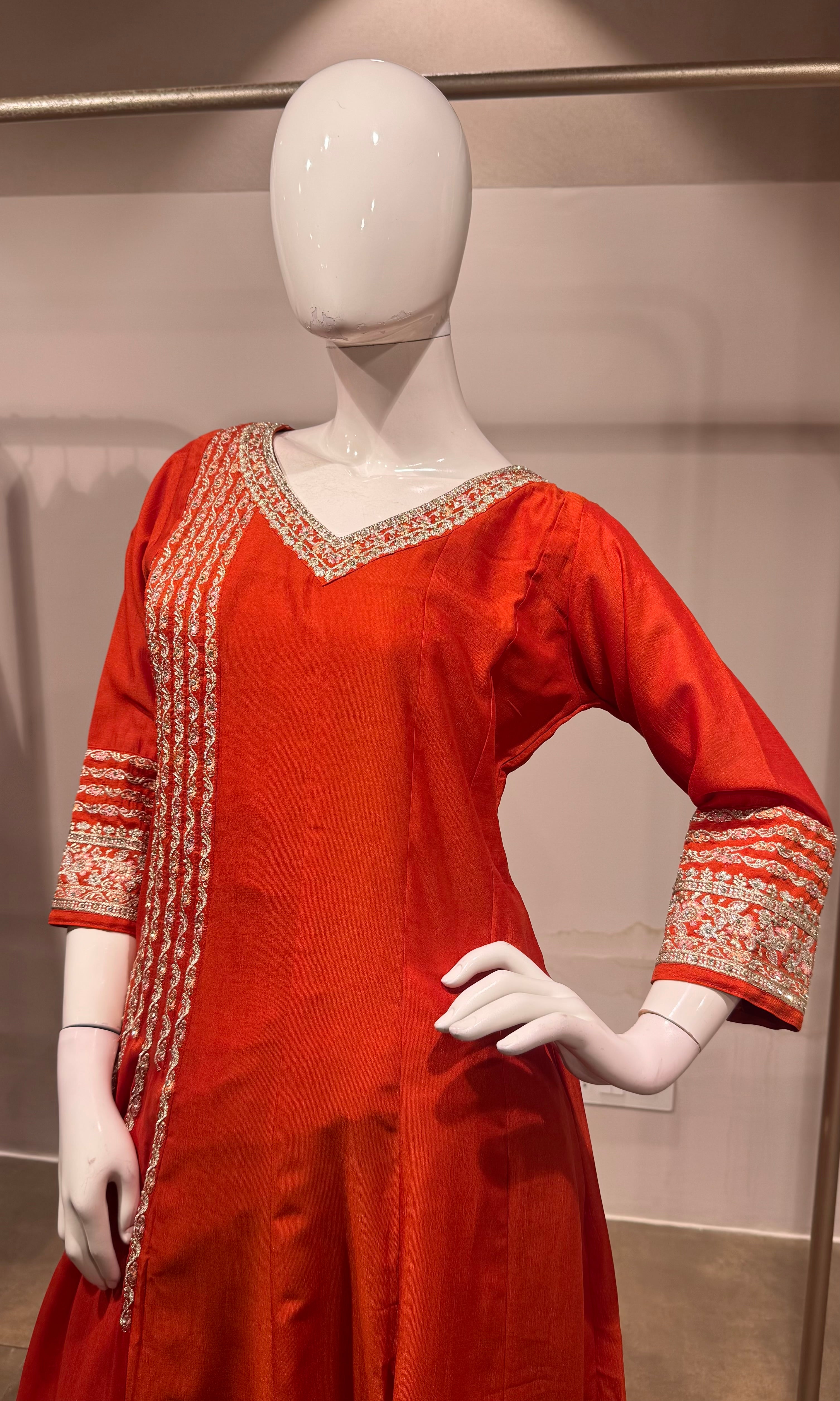 Orange Golden ethnic anarkali set
