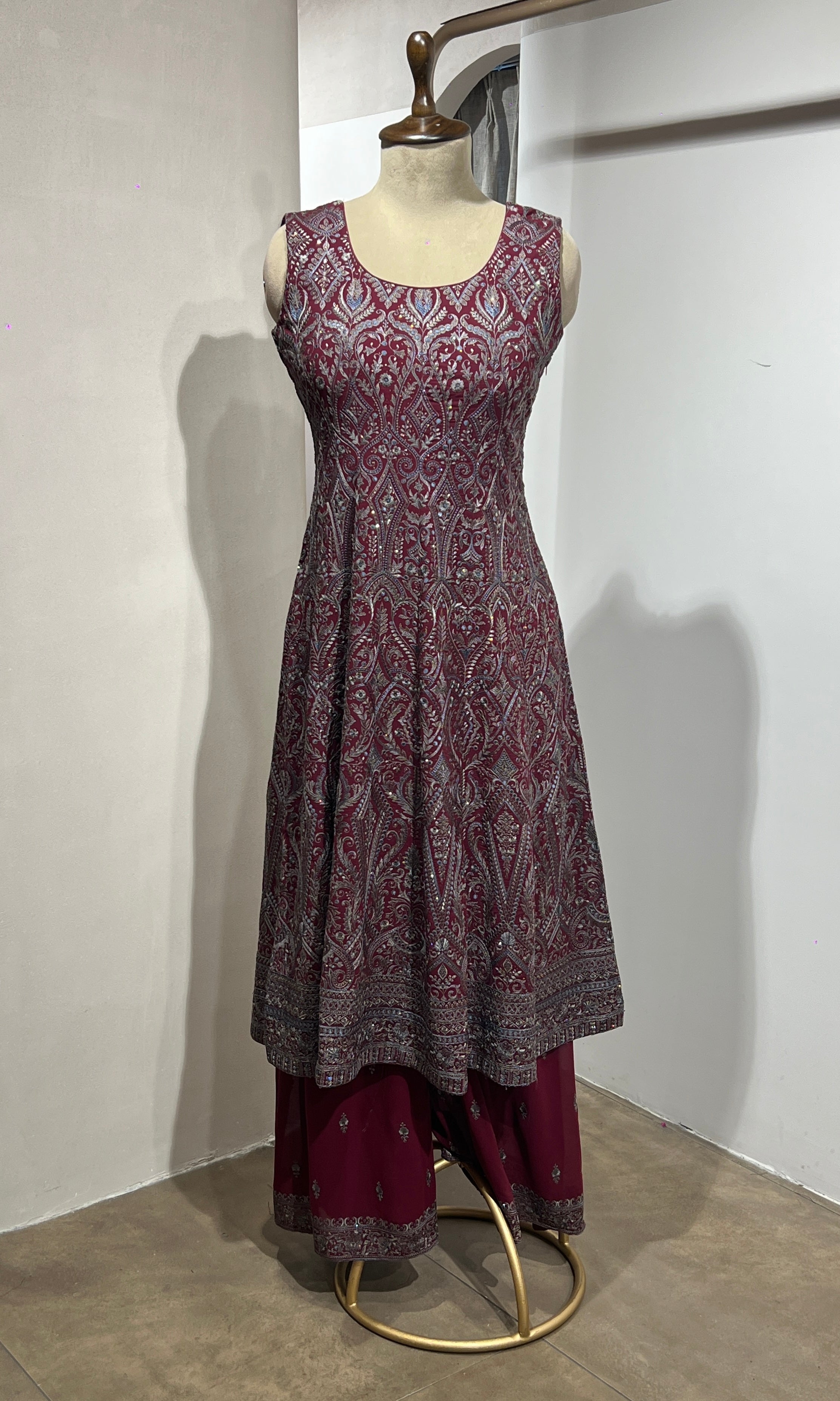 Maroon ANARKALI WITH PALAZZO PANTS