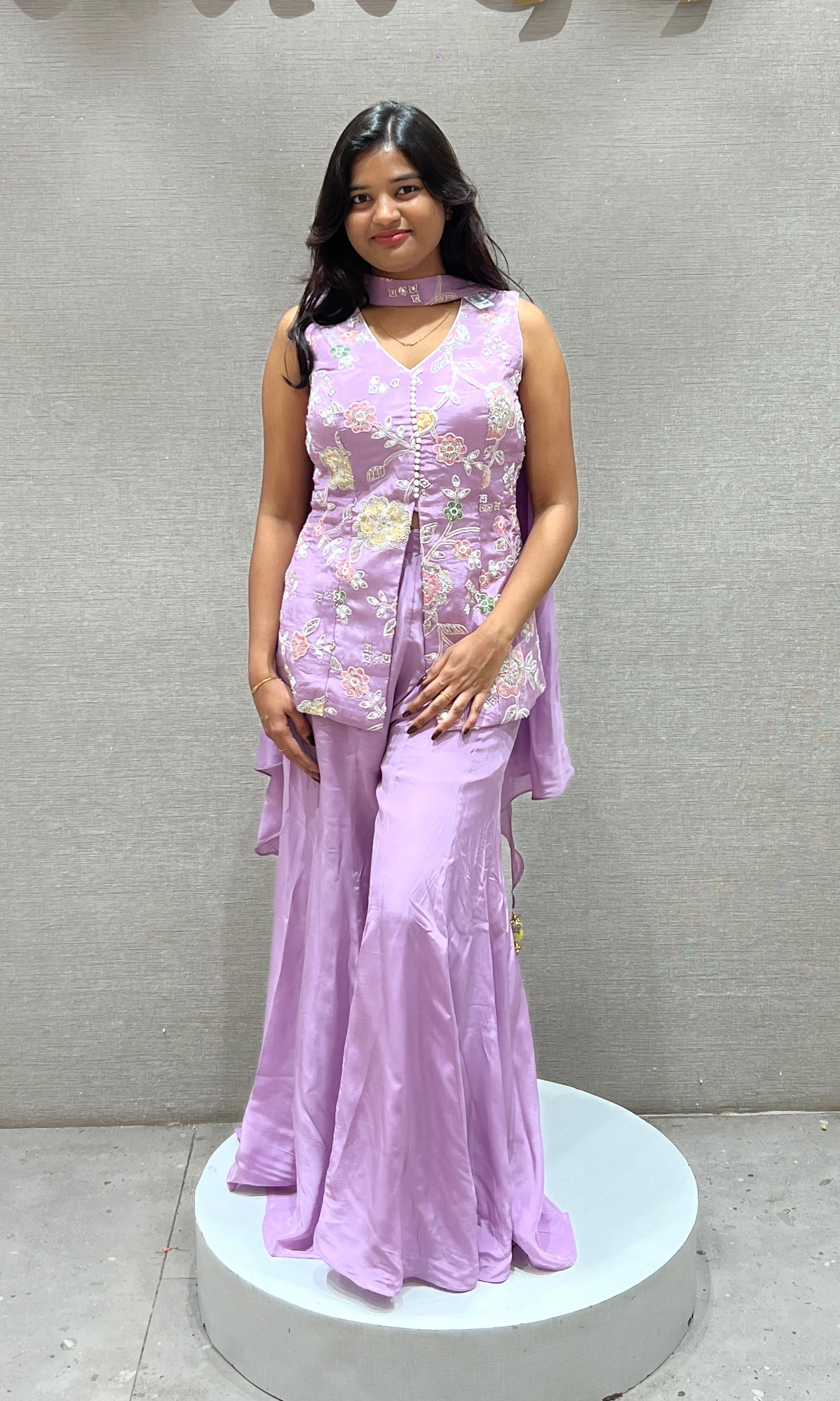 Lavender Embroidered Peplum Sharara Set