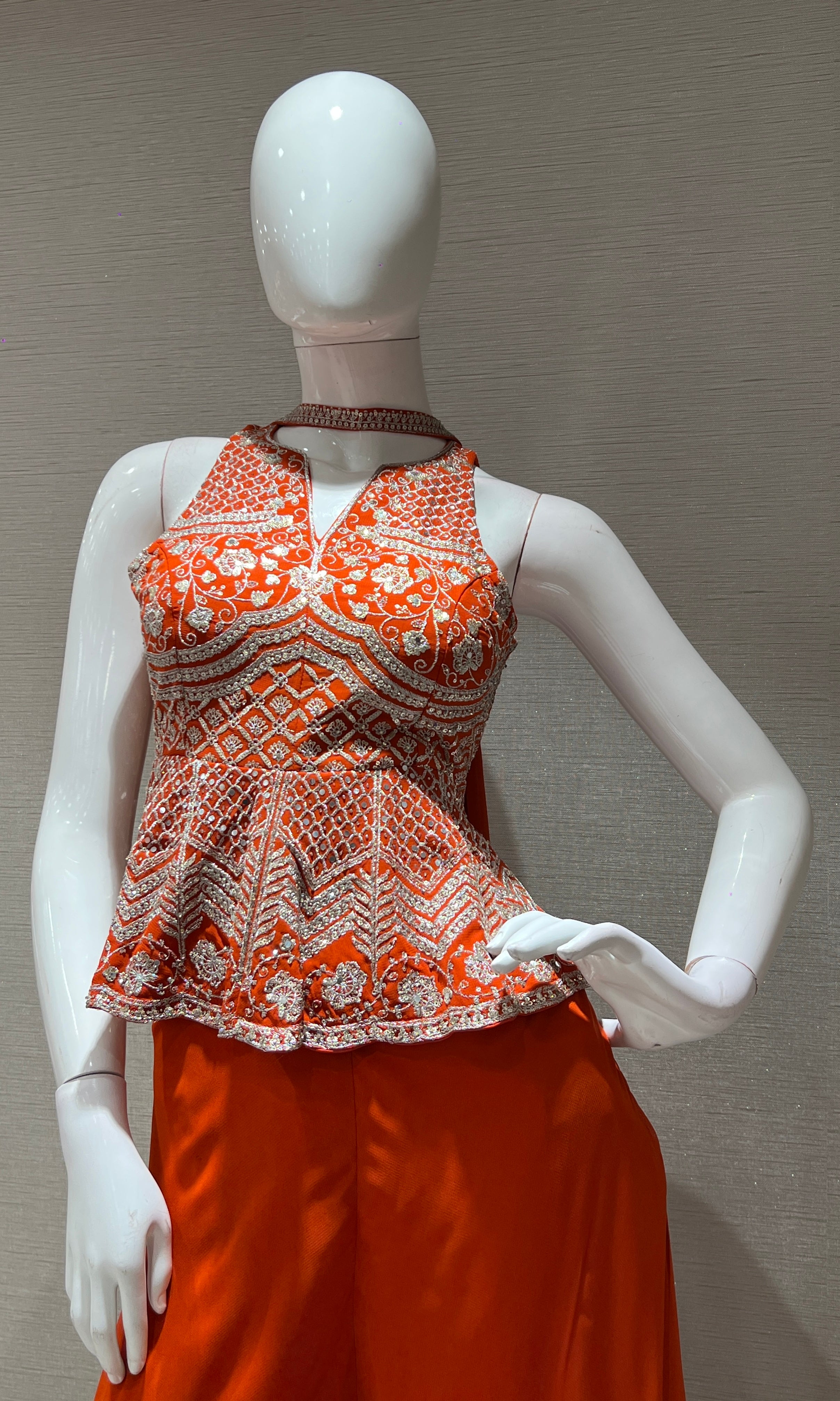 ORANGE EMBROIDERED PEPLUM Palazzo set