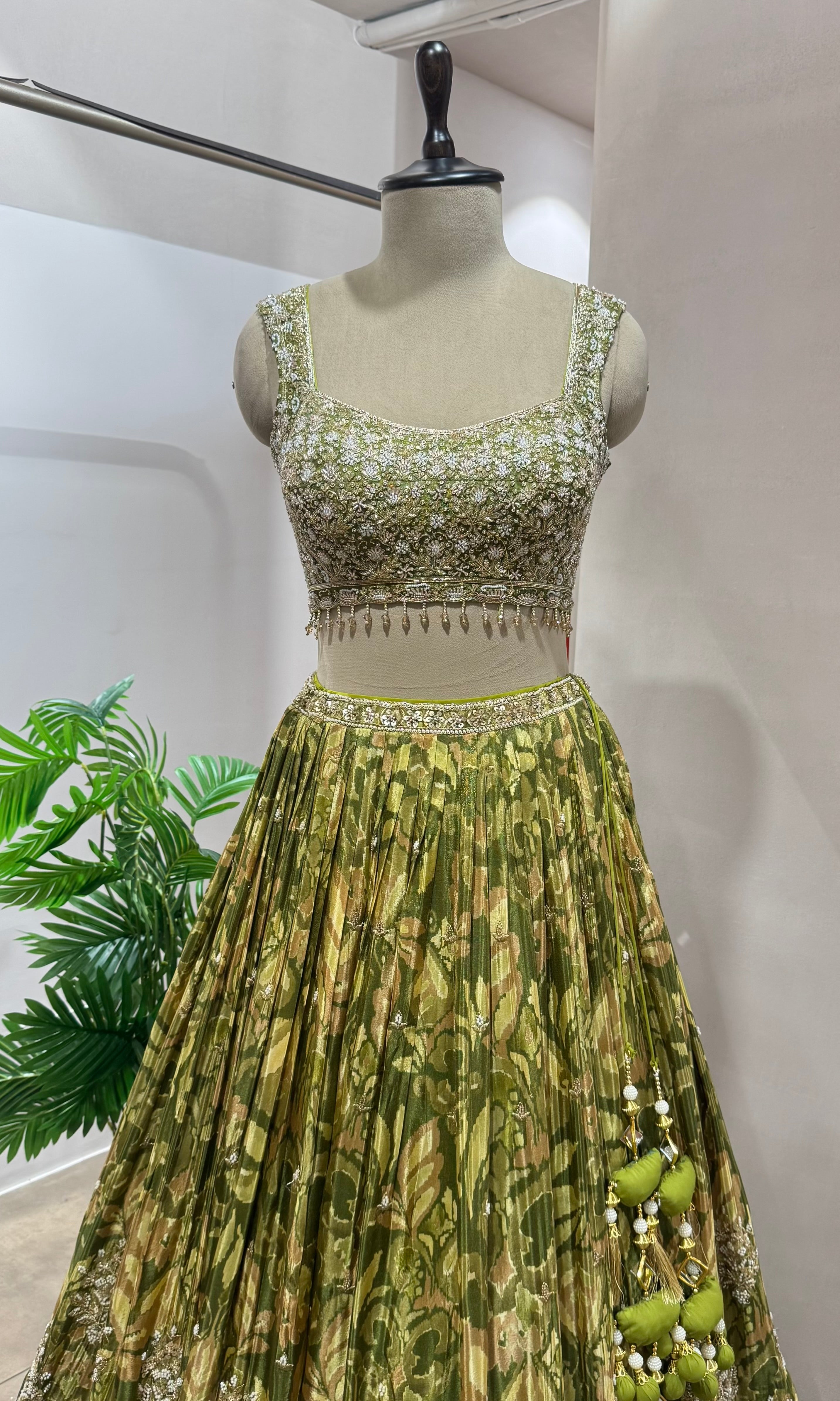 Green FLORAL ETHNIC EMBROIDERY LEHENGA