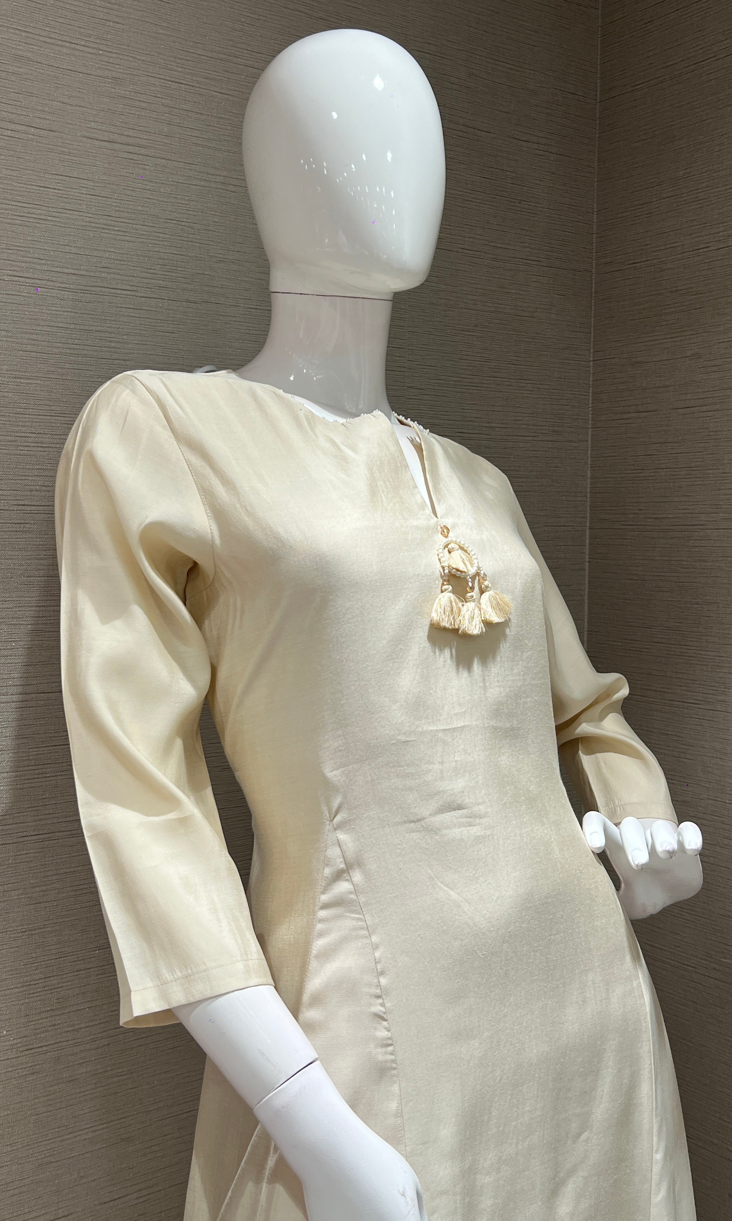 Cream kurta set With Teal Gold Weave Dupatta