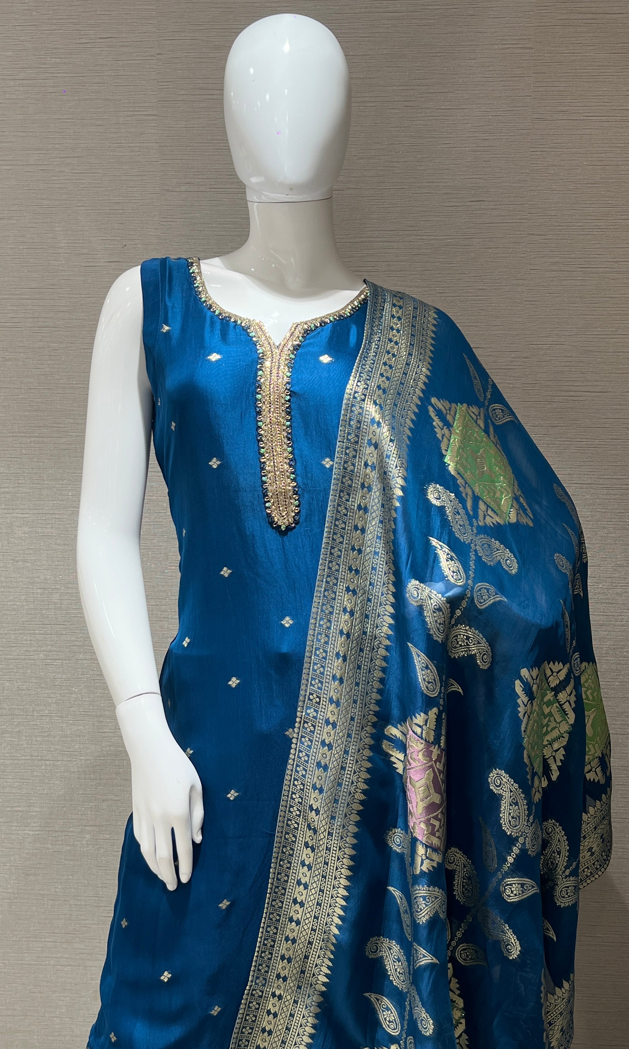Peacock blue kurta set
