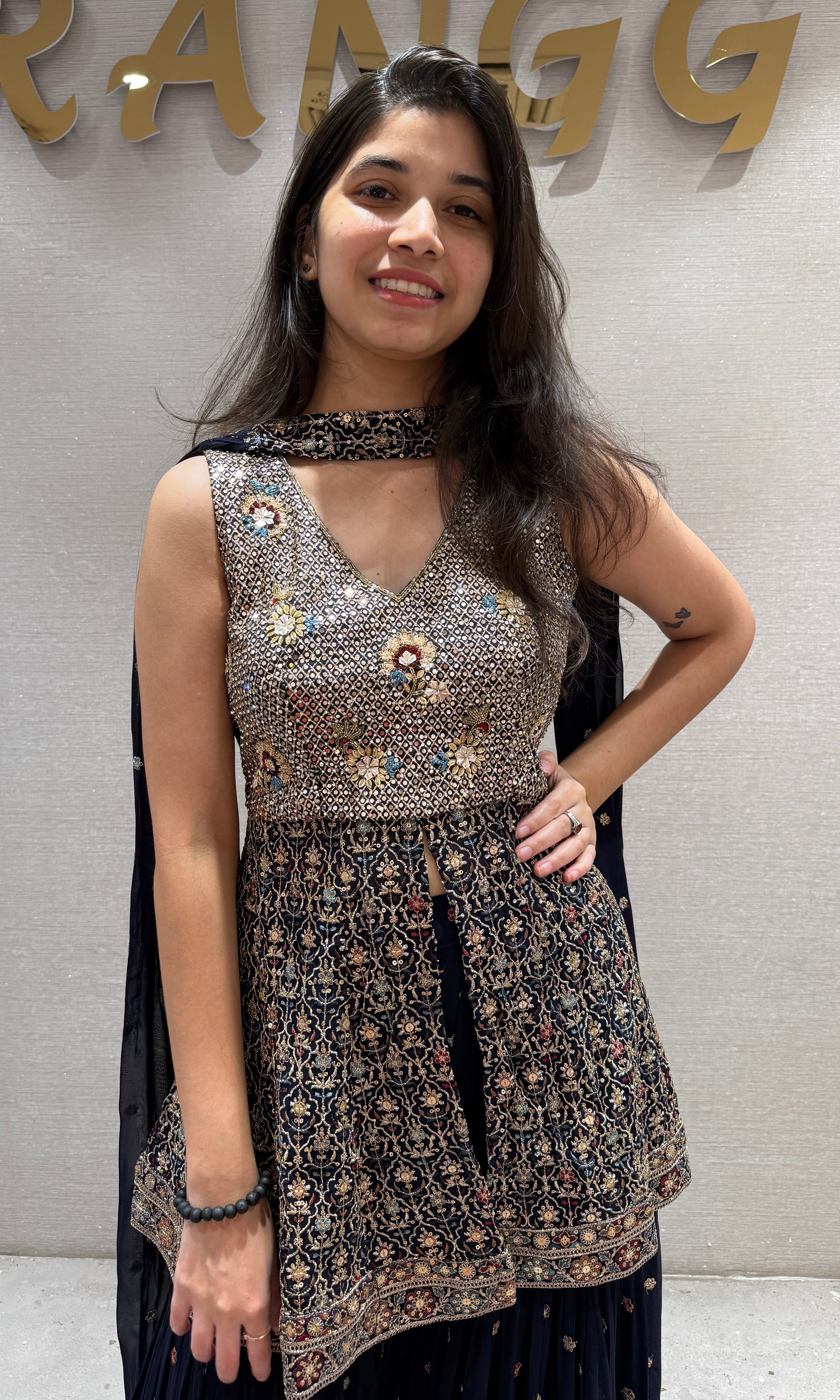 Navy Blue Embroidered Sharara Set