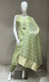 Pista Green kurta set with striped dupatta