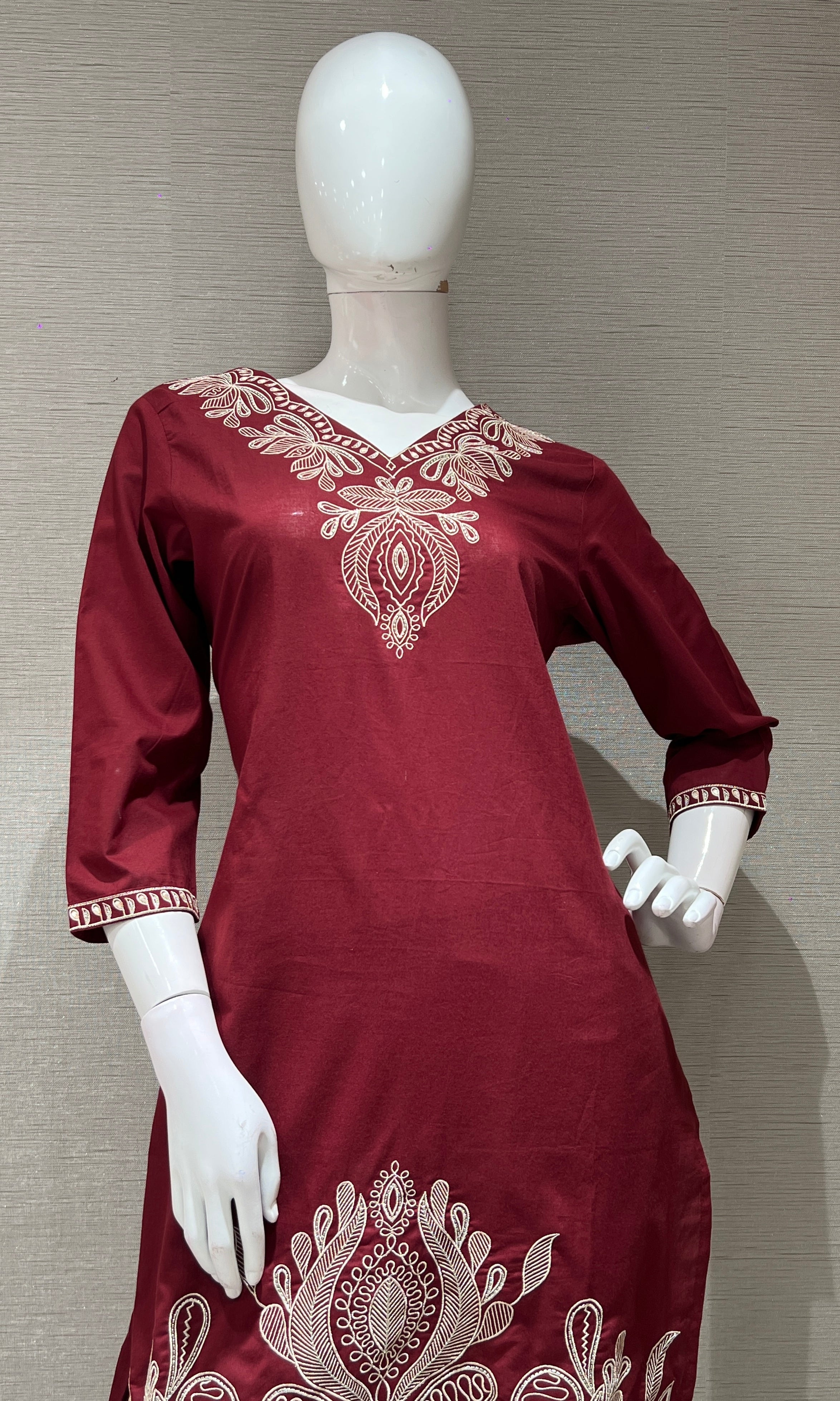 Maroon EMBROIDERED kurta set