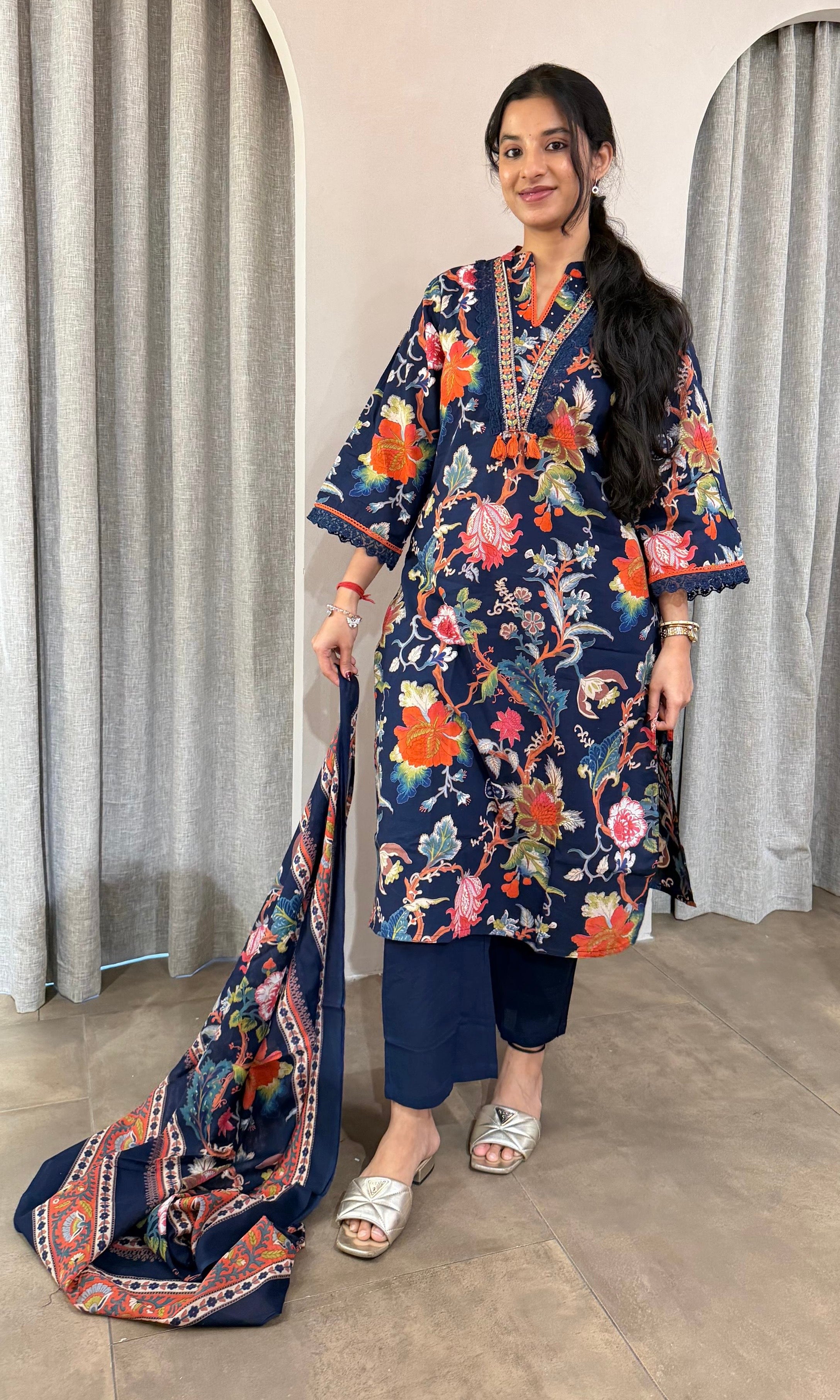 Blue FLORAL kurta set