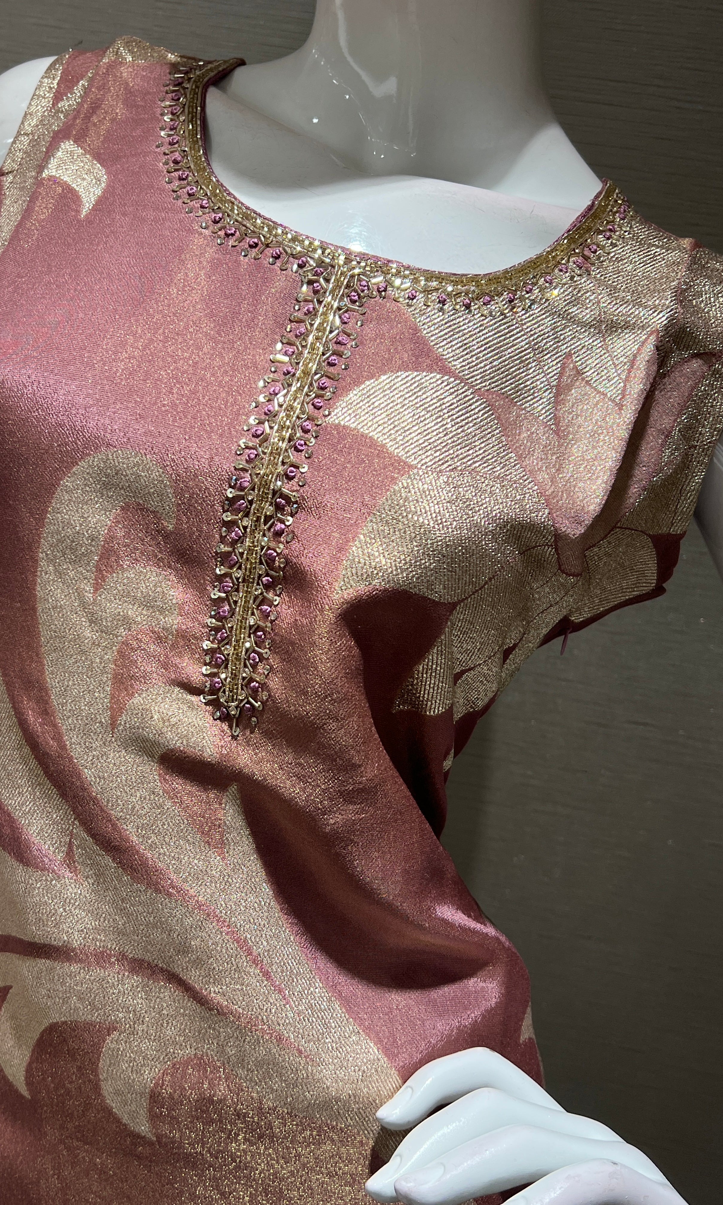 onion pink striped embroidery kurta set