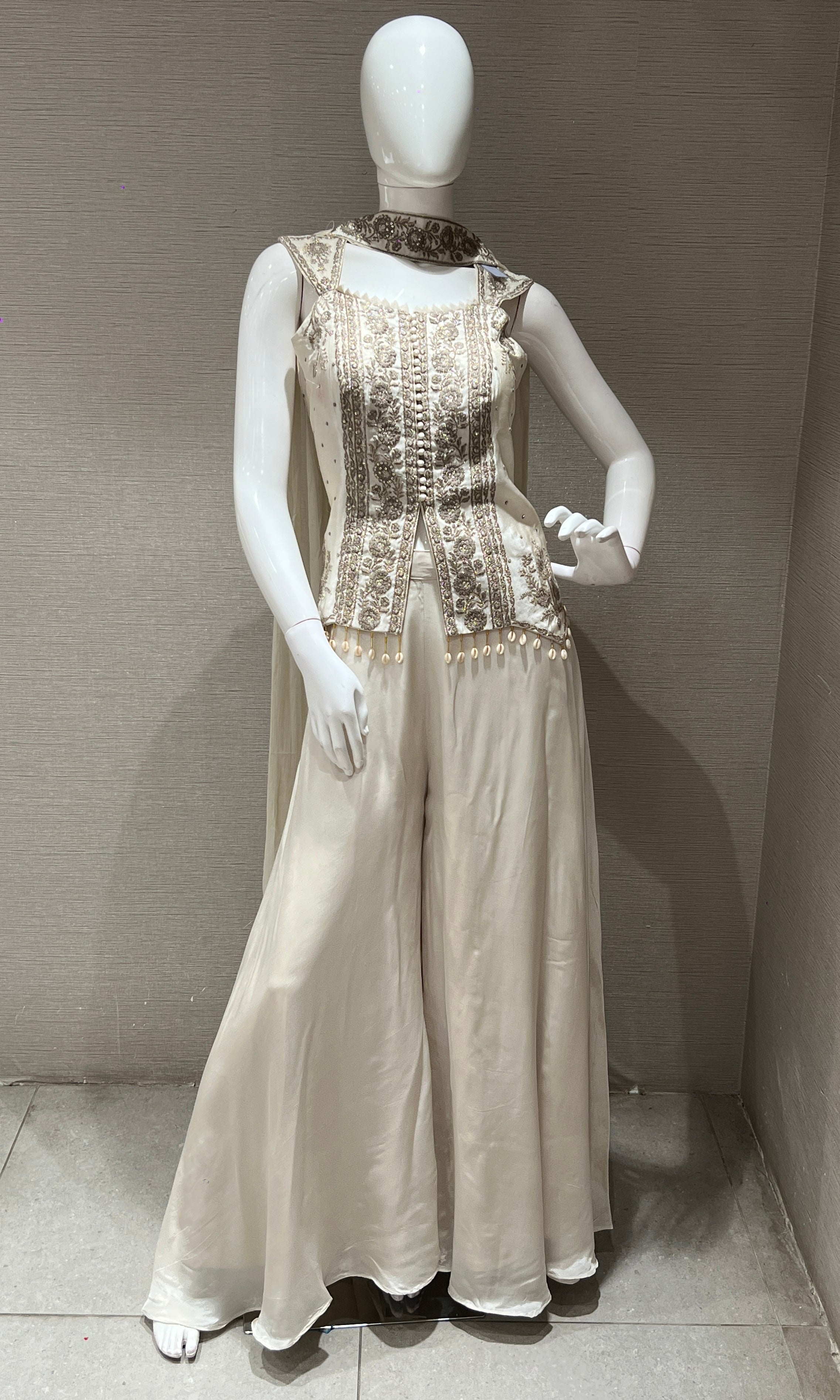 White Embroidered Peplum Top Palazzo Set