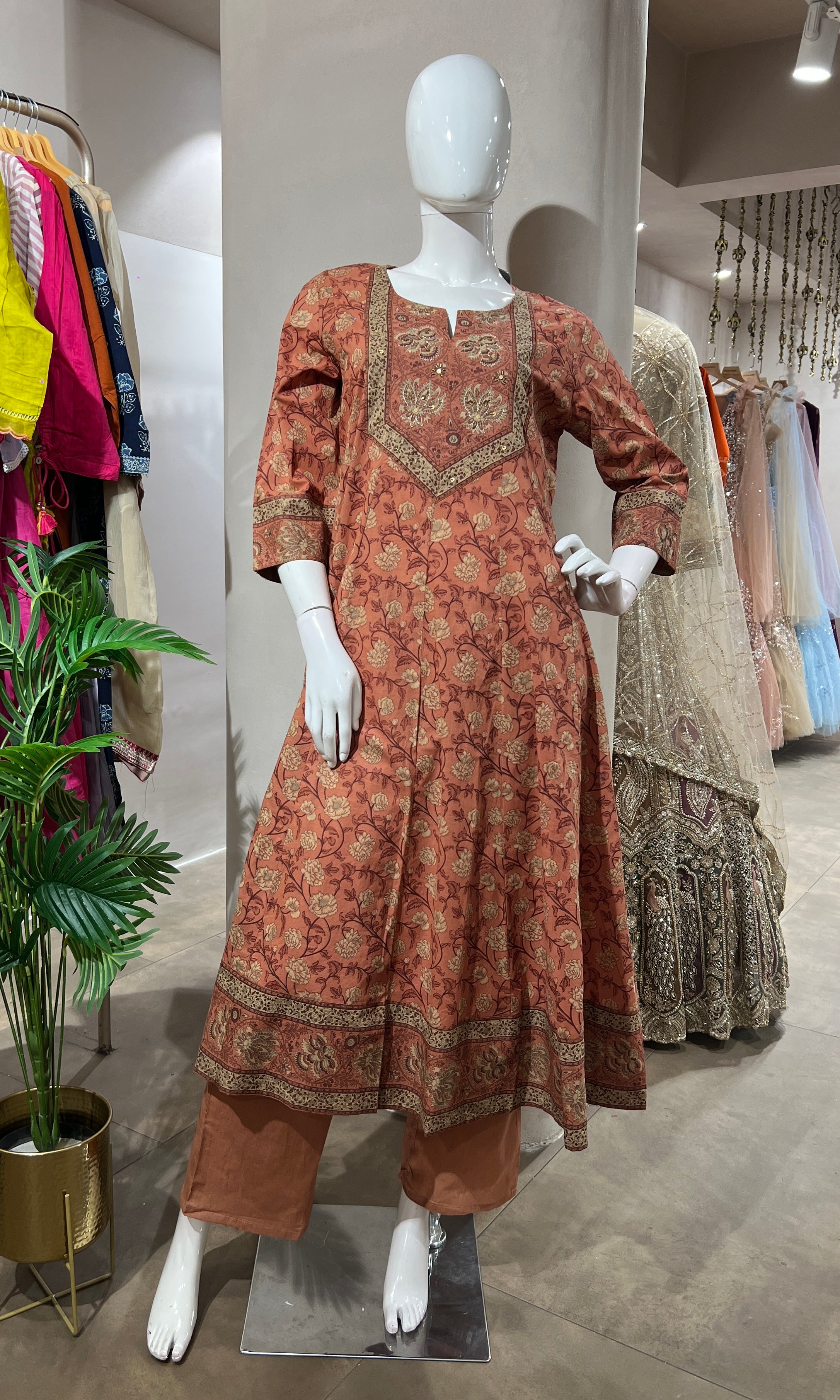 PEACH ETHNIC PRINTED KURTA SET