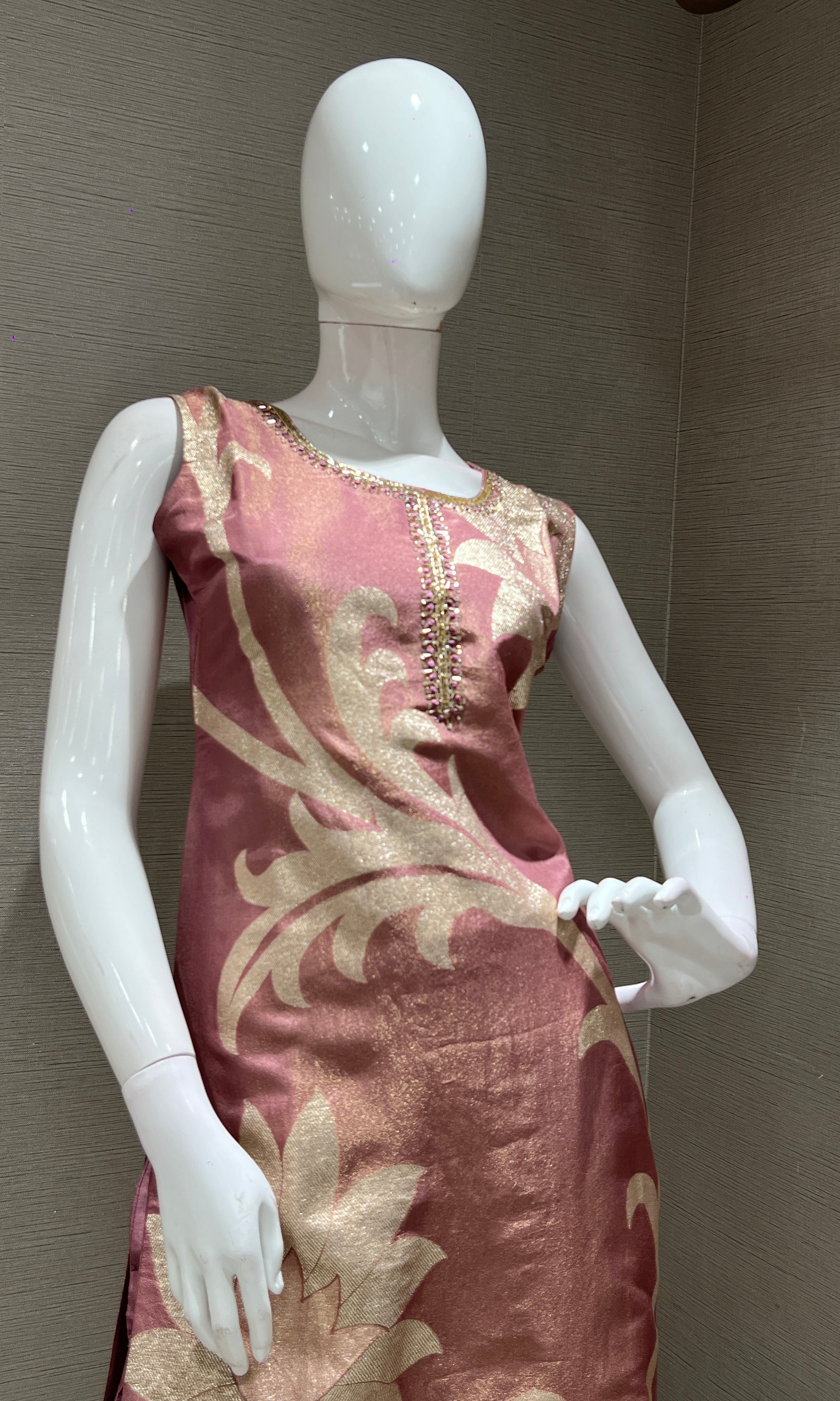 onion pink striped embroidery kurta set