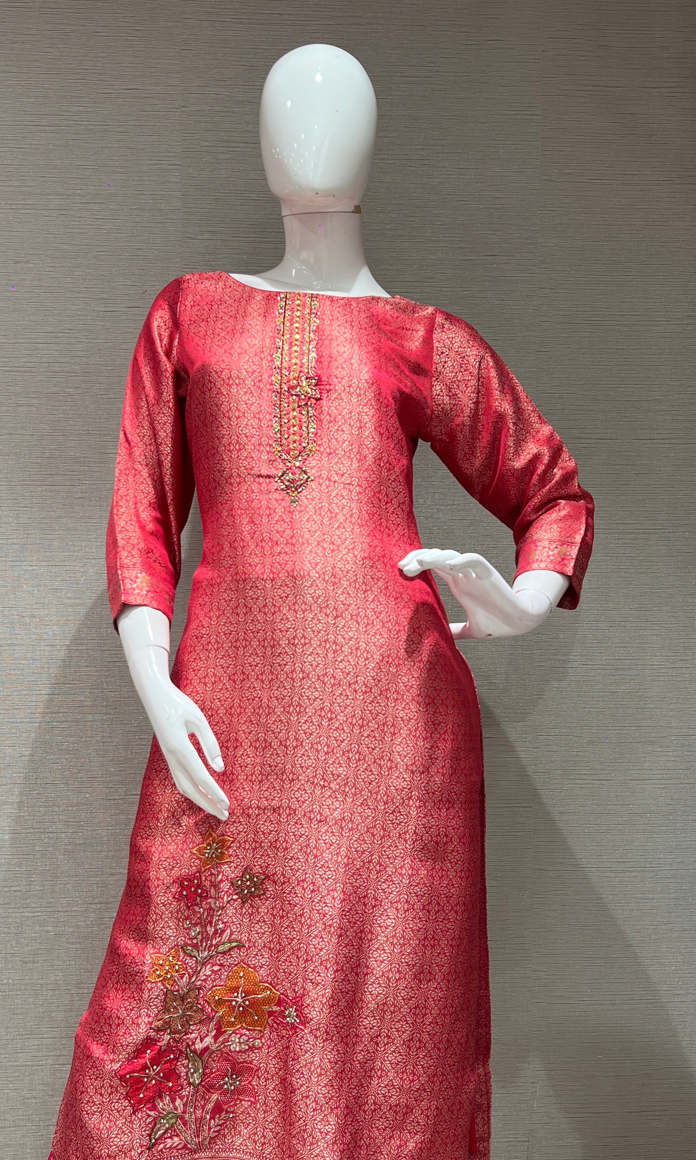 Rani Pink tissue silk Embellished Kurta Set