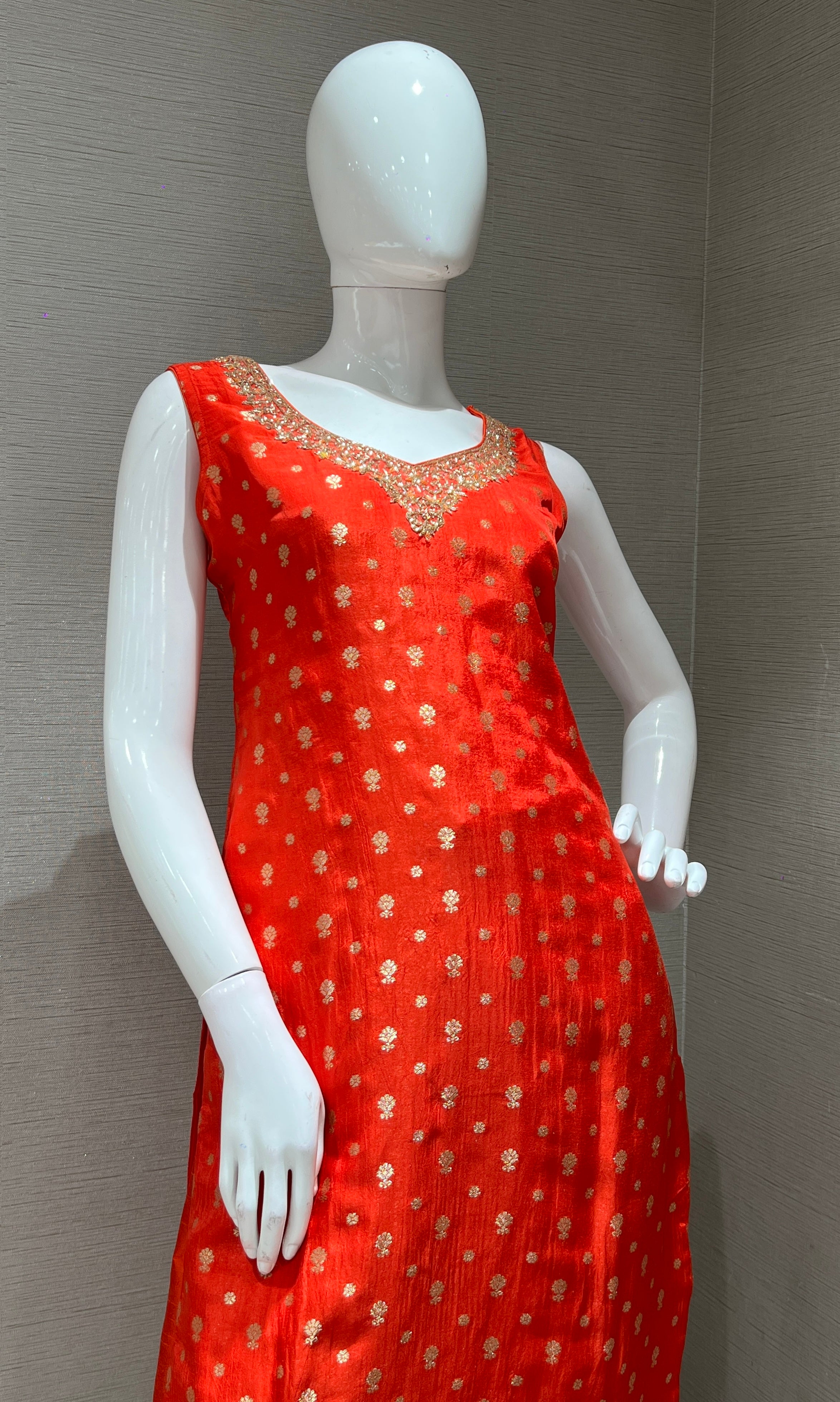 Orange golden kurta set