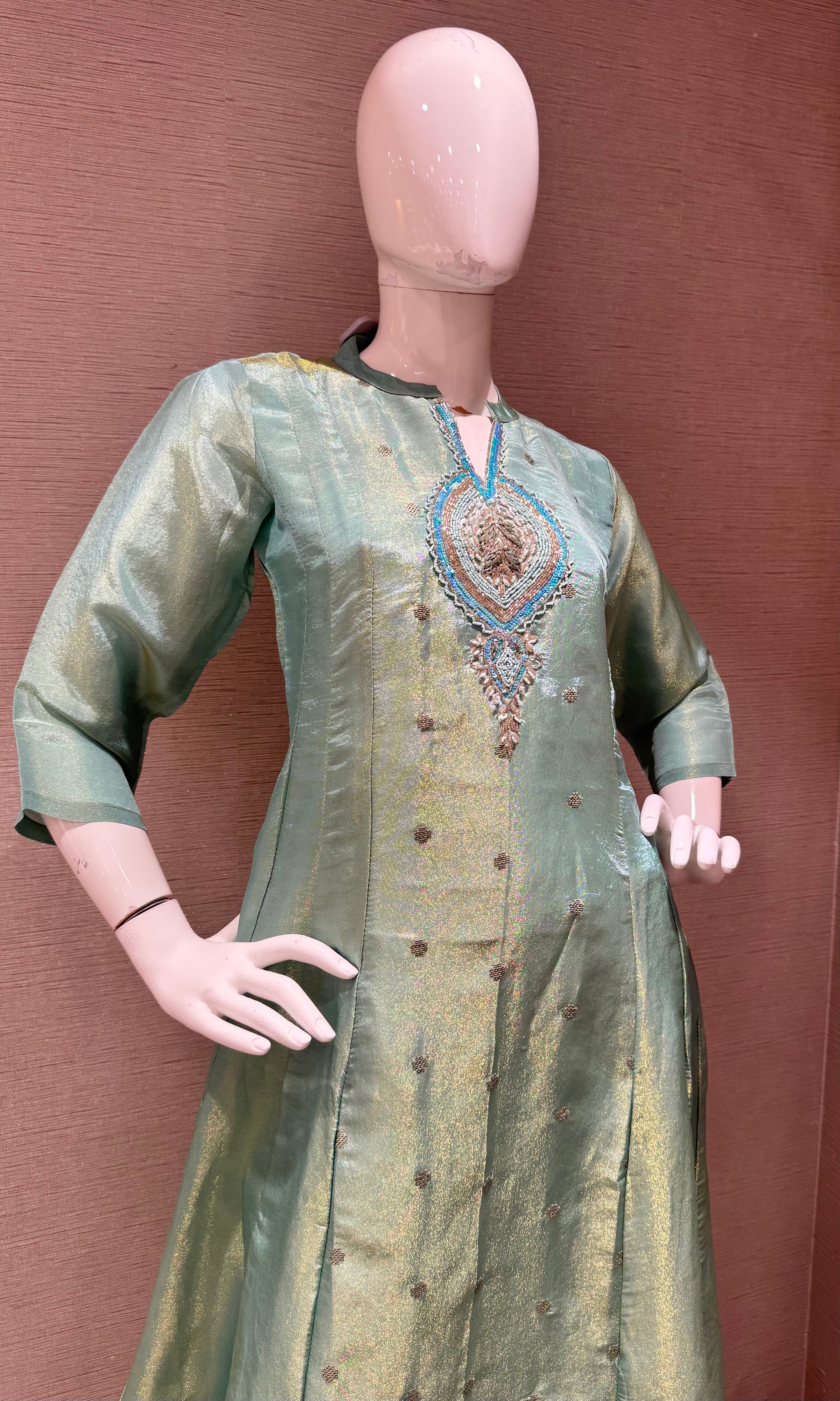 Sea Green Embroidered Silk Salwar Kurta set