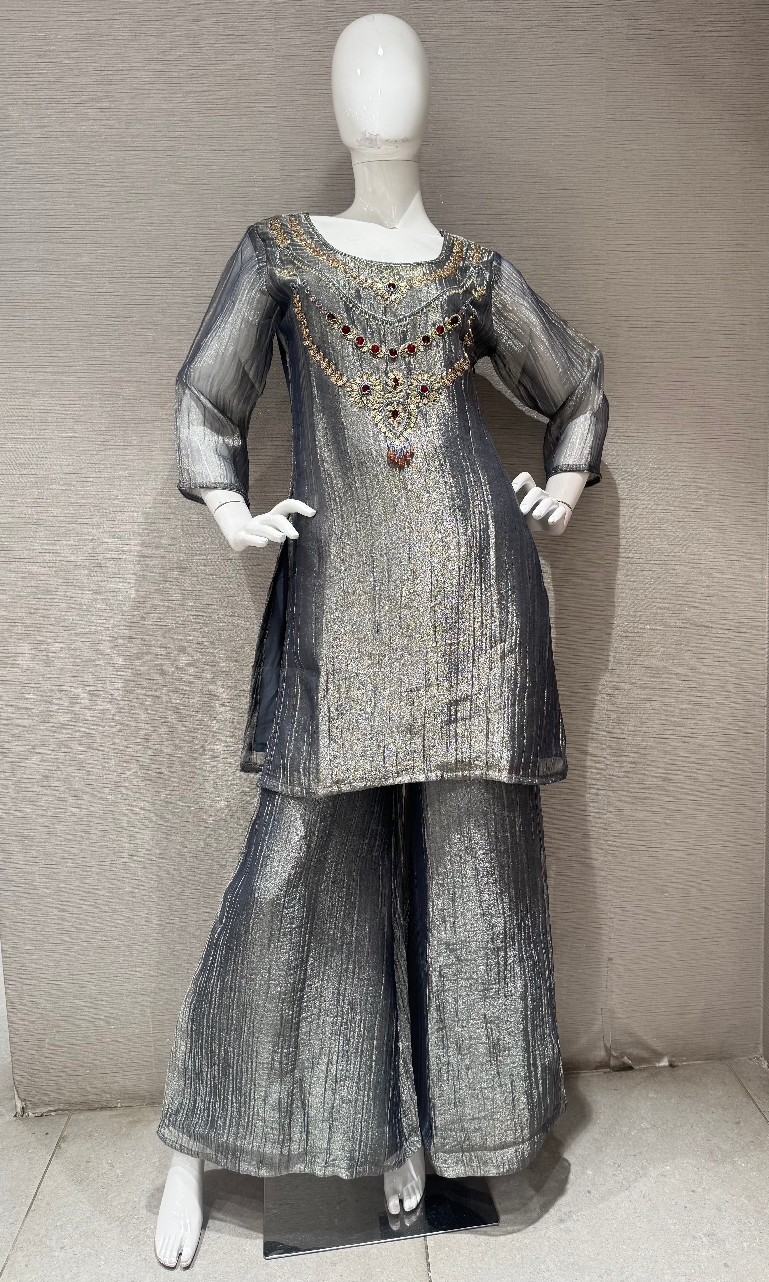 Grey Shimmer Cord Palazzo Set