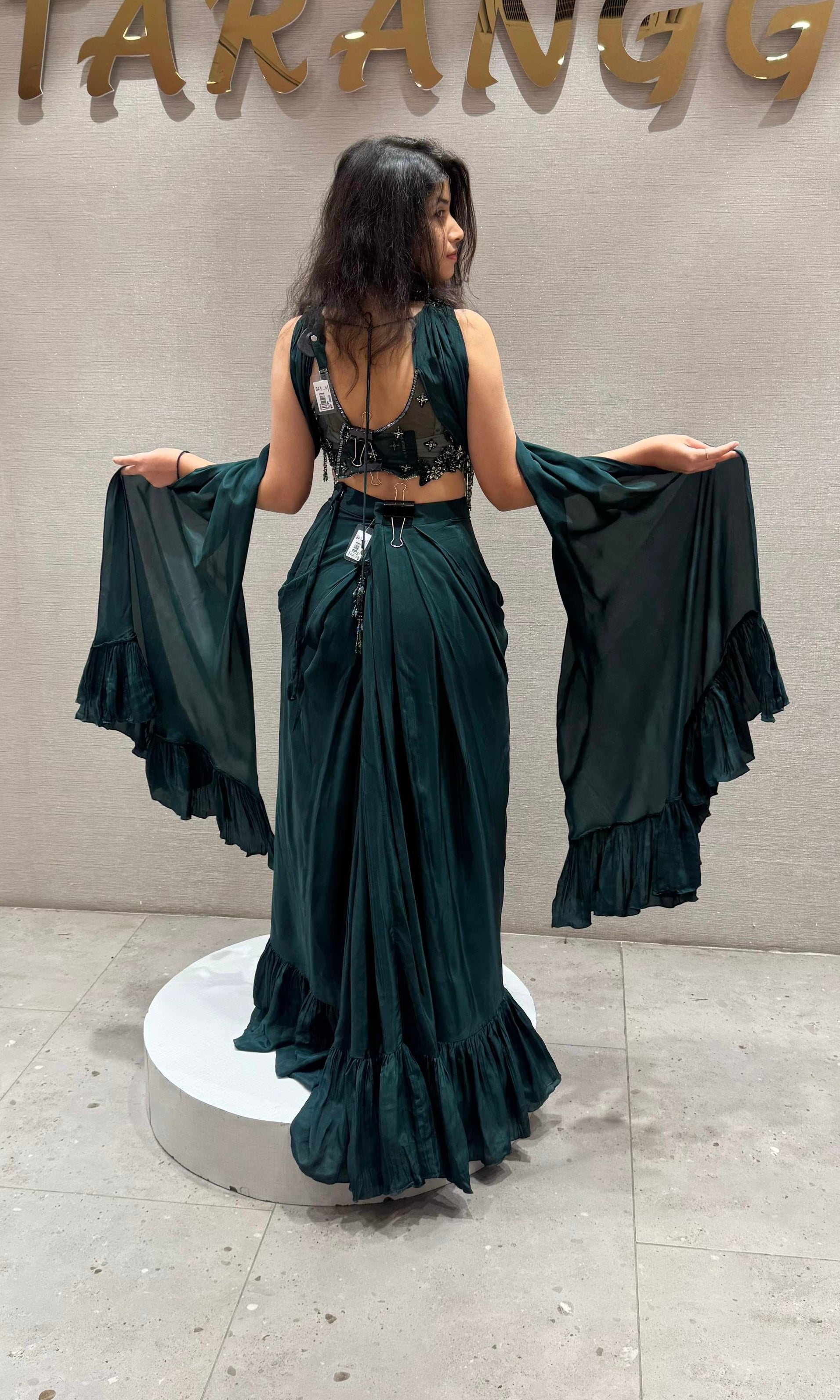 Emerald Siren Cape Skirt Indo western dress