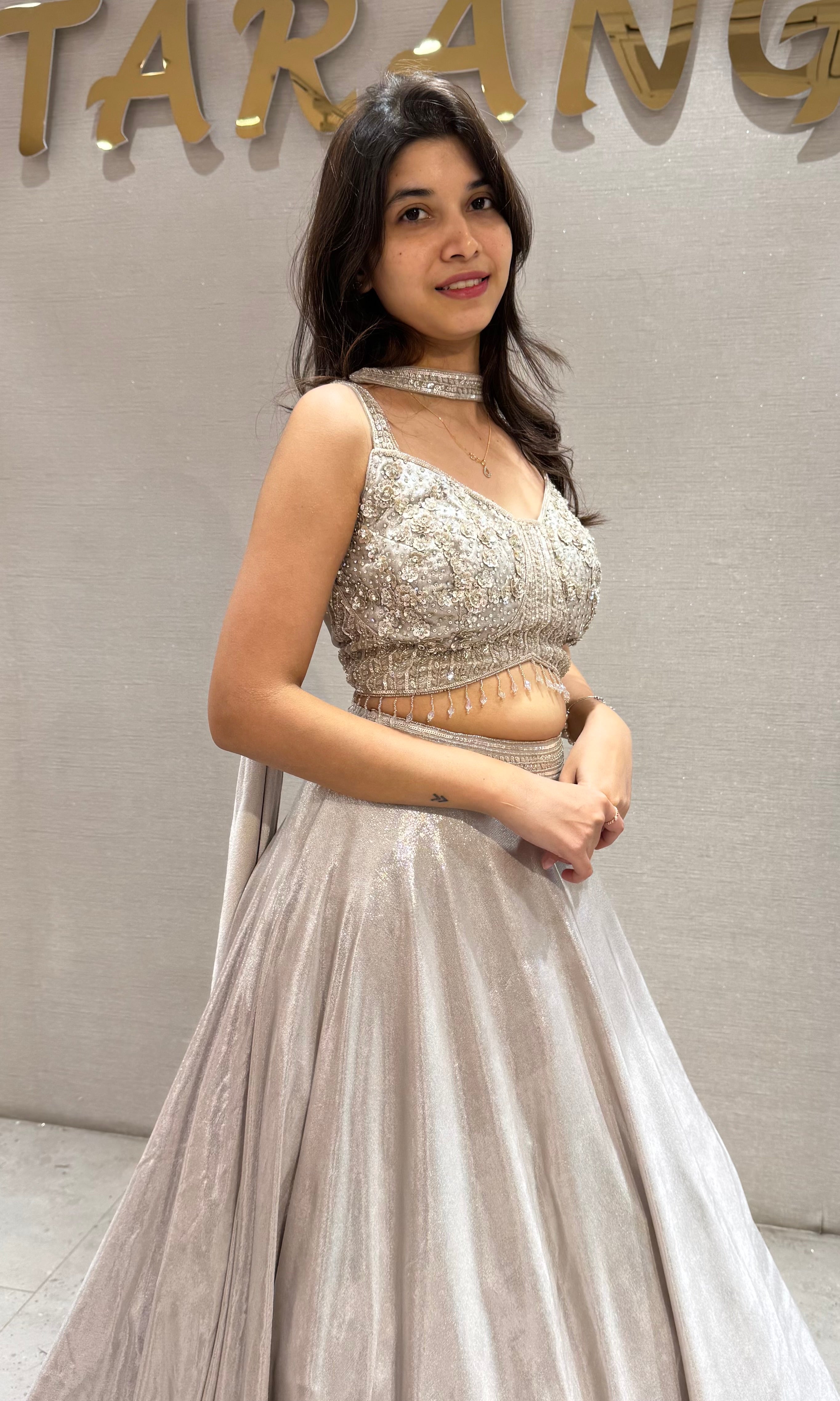 Metallic Silver Organza Lehenga Set