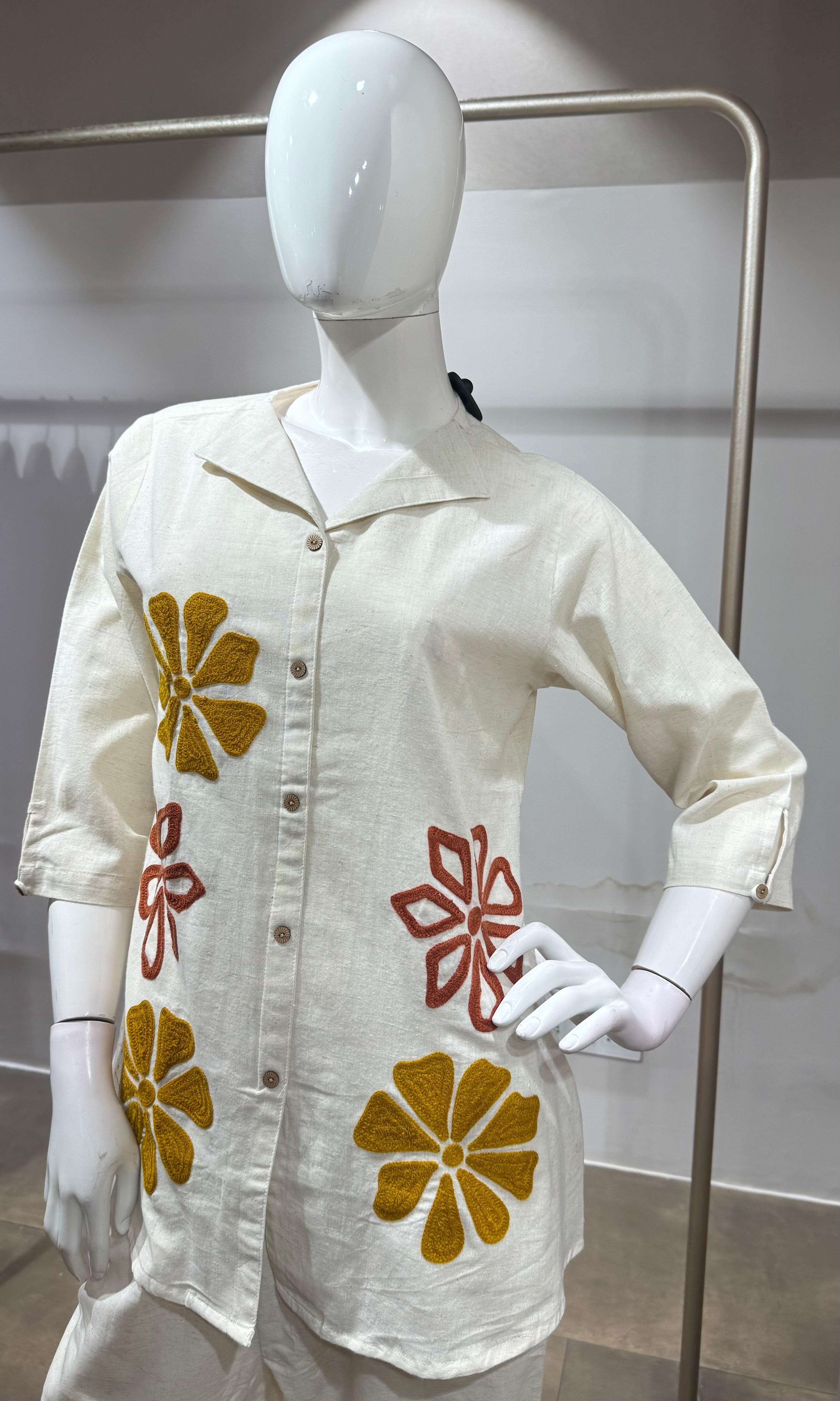 Cream & Mustard Bloom Linen cord Set